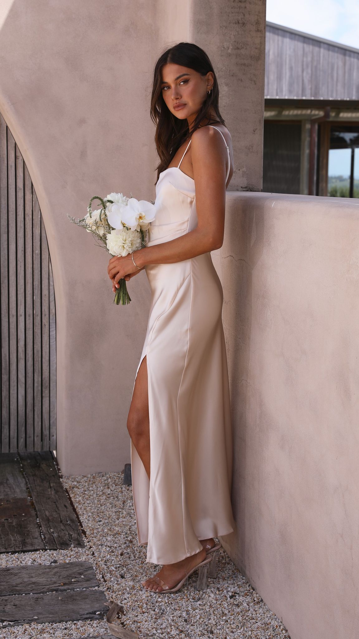 Ilana Maxi Dress in Champagne - Elegant Long Flowy Dress for Women | Perfect for Weddings, Parties & Summer Outfits