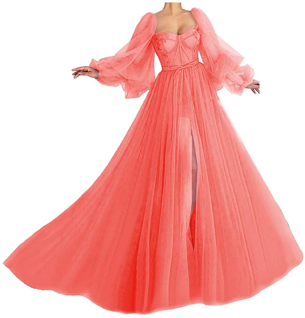 Elegant Long Sweetheart Tulle Prom Dresses for Women - Puffy Ball Gowns with Sleeves for Formal Occasions | Perfect for Homecoming, Wedding, and Evening Parties