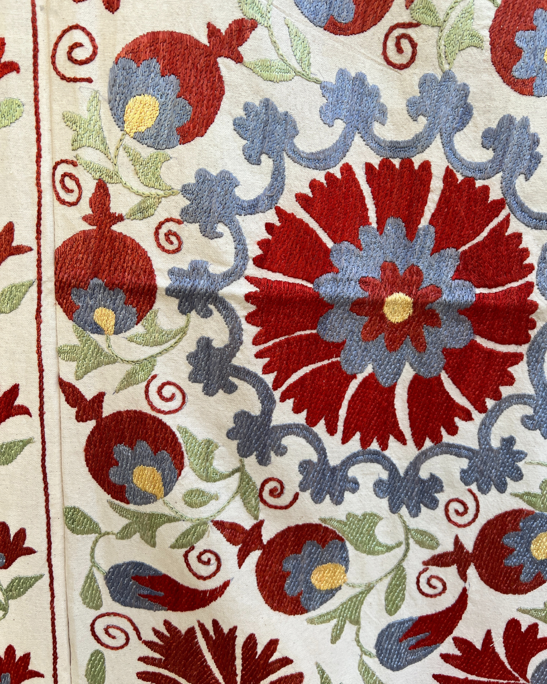 Suzani No 222 Handmade Embroidered Cotton Pillow Cover - Bohemian Home Decor for Living Room, Bedroom & Sofa