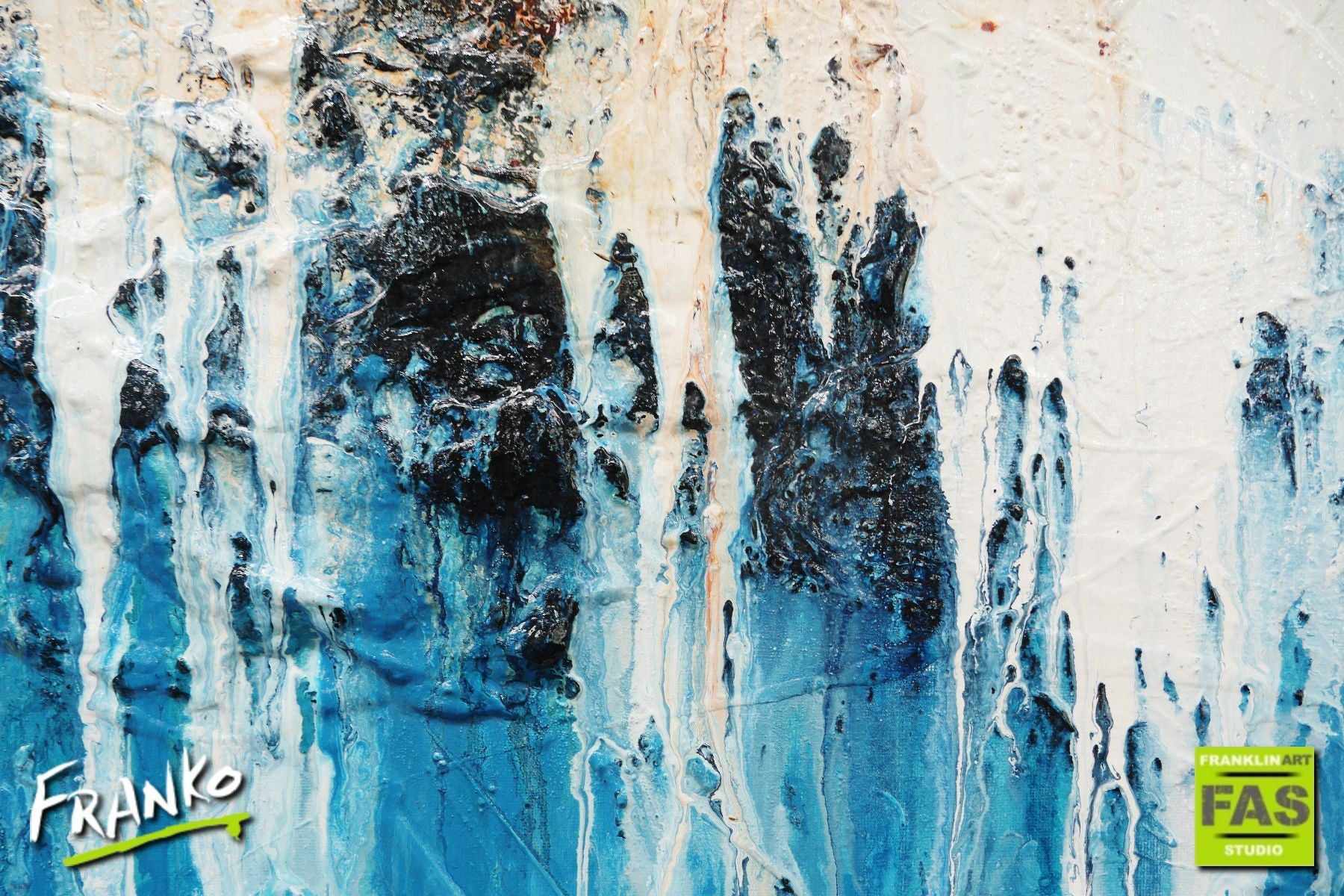Blue & Teal Abstract Painting - 63x39 Inches Modern Canvas Wall Art for Living Room, Bedroom & Office Decor - Handmade White Blue Contemporary Artwork