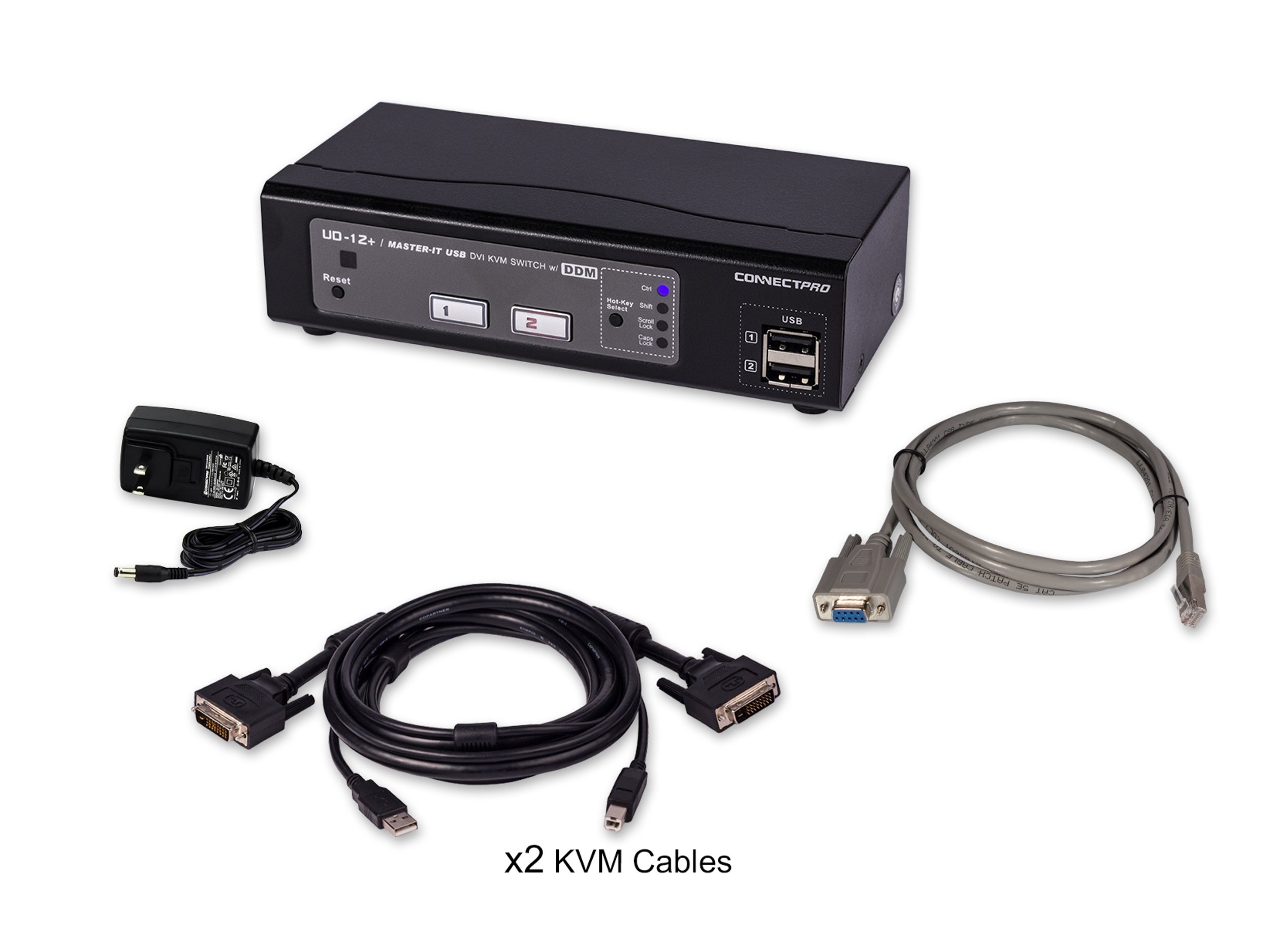 UD Series Single Monitor USB DVI KVM Switch with DDM & Multi-Hotkey - 2 Port KVM Switch for Dual PC Control (No Cable Included) - Perfect for Home Office, Gaming Setup and IT Workstations