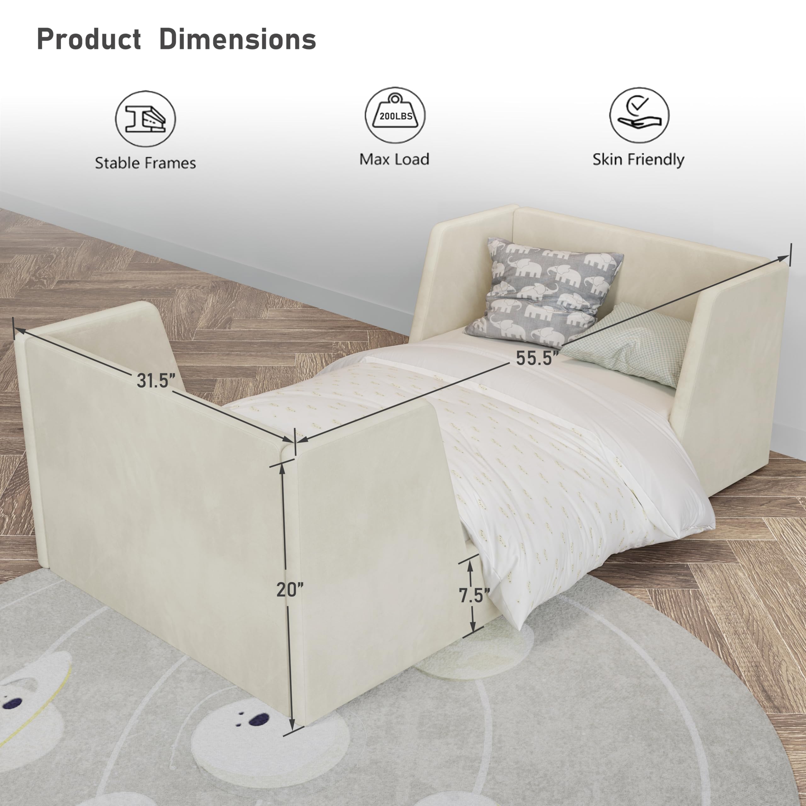 **Toddler Floor Bed with Guard Rails - Safe Kids Bed for Ages 2-6 Years - Standard Crib Mattress Compatible - Certified Fabric Toddler Bed for Boys & Girls - Perfect for Montessori Bedrooms & Small Spaces**
