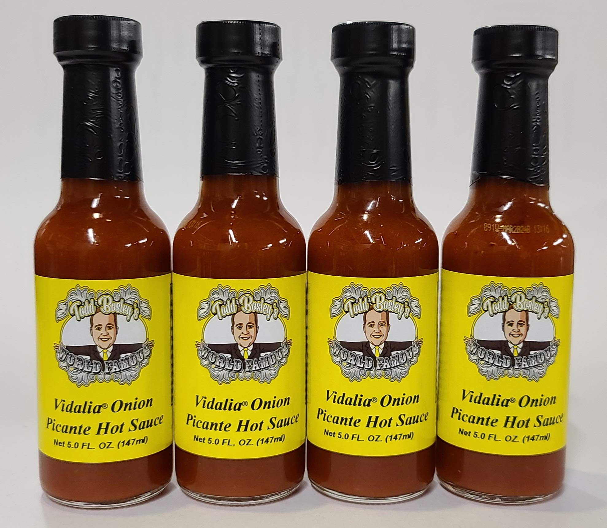 Todd Bosley's World Famous Vidalia Onion Picante Hot Sauce (4 Pack) - Spicy & Sweet Flavor - Perfect for Tacos, Burgers, Wings & BBQ