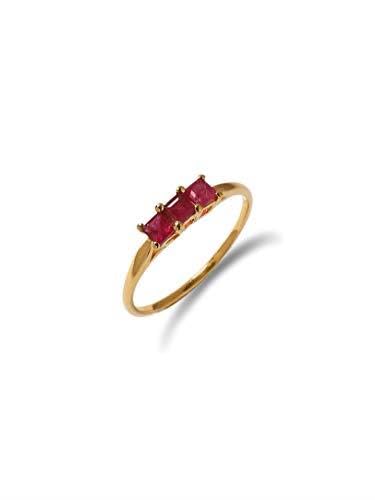YoTreasure 10k Yellow Gold Band Ring with Genuine Glass-Filled Ruby - Elegant Jewelry for Women, Perfect for Weddings, Anniversaries & Special Occasions
