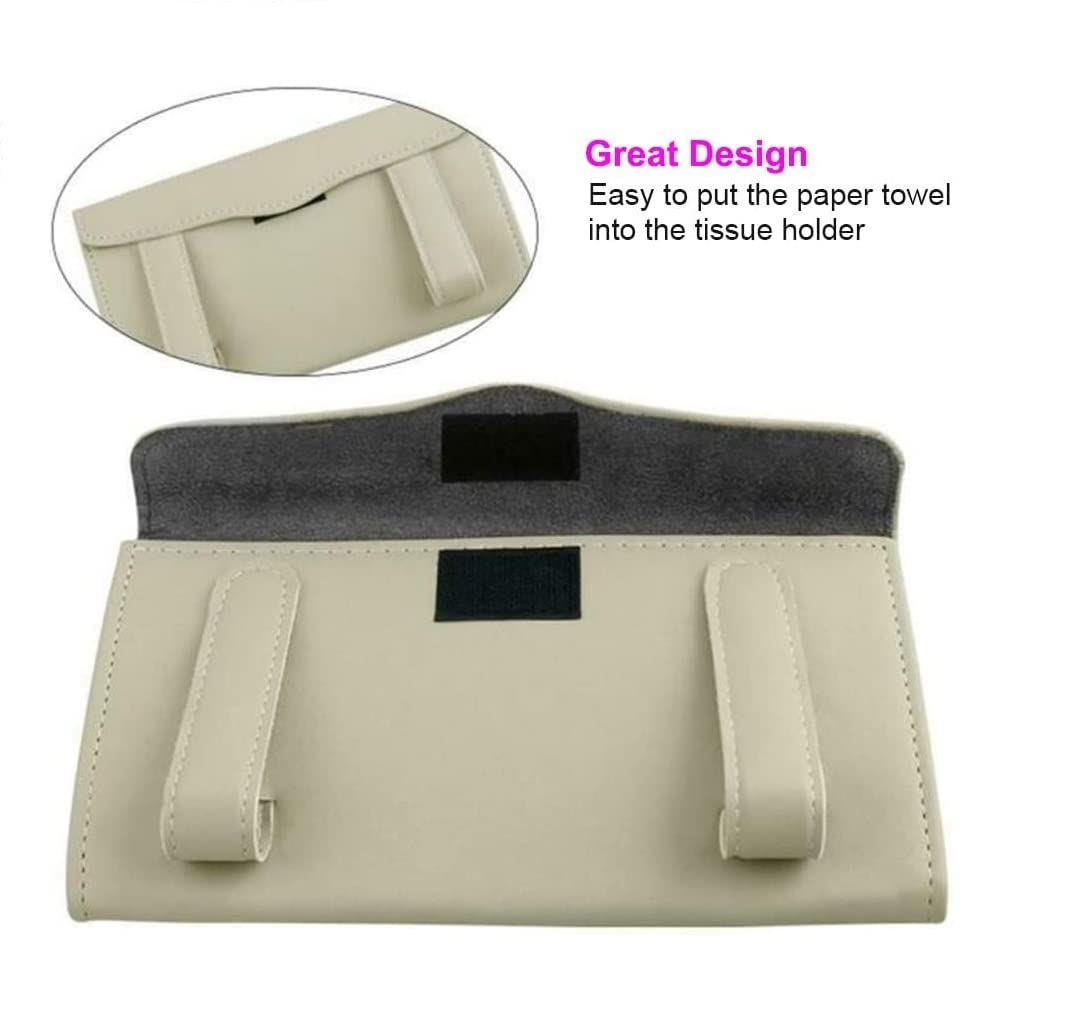 Detachi Car Tissue Holder - Sun Visor Napkin Organizer for Vehicles | Beige Auto Accessory | Perfect for Road Trips, Commuting & Family Travel