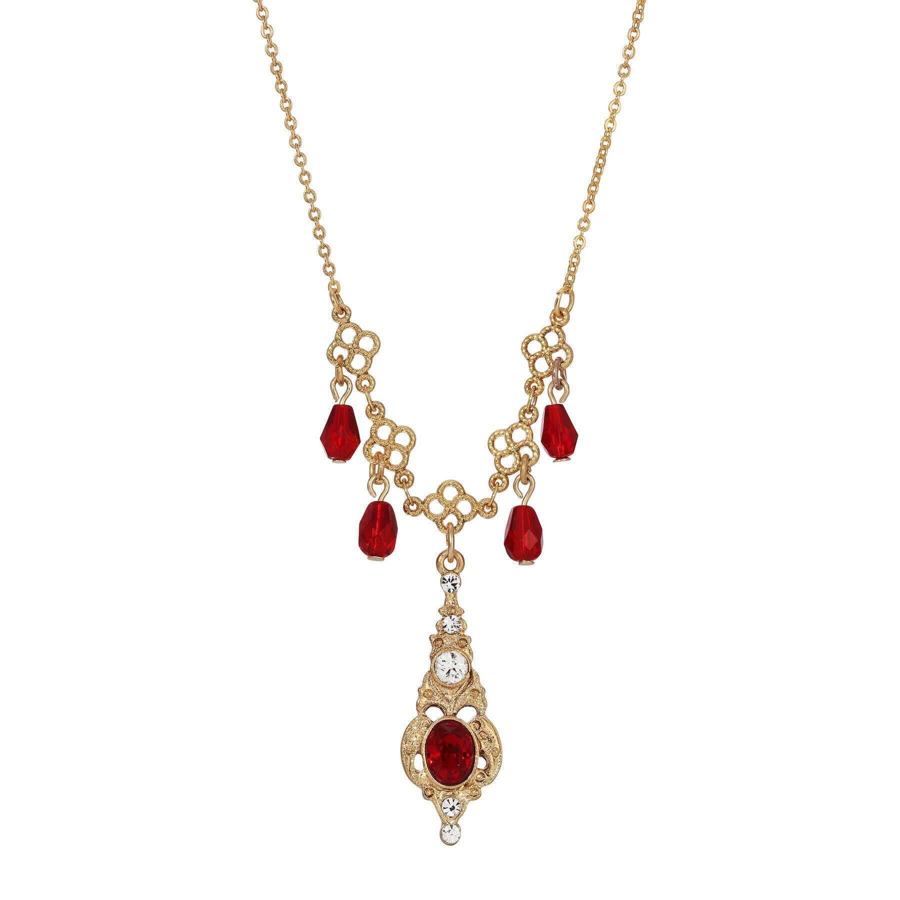 1928 Jewelry Belle Epoch Red Stone Crystal Drop Necklace - 16