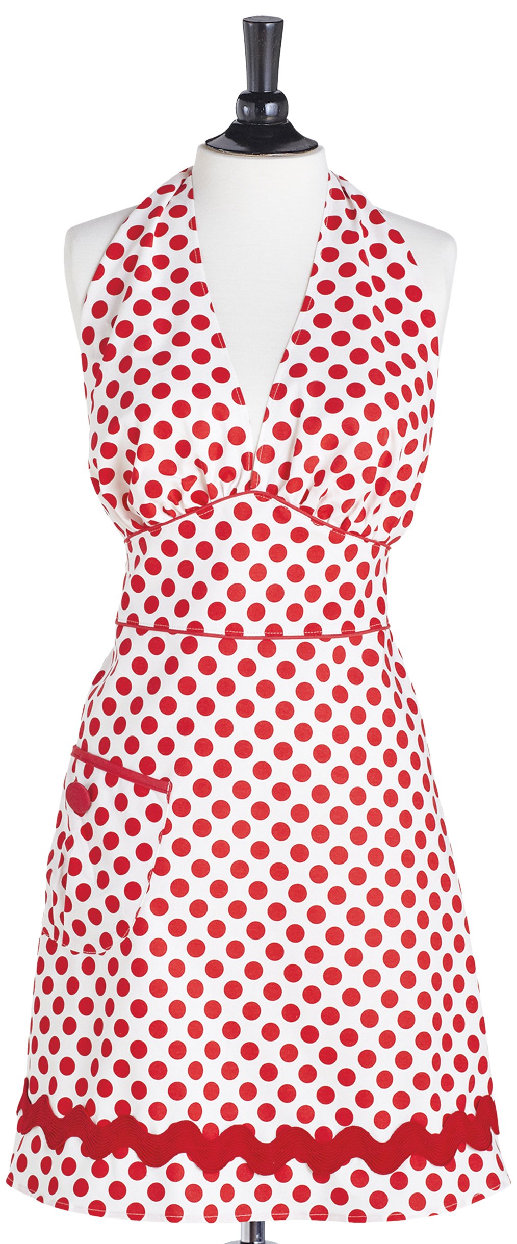 White and Red Polka Dot Bib Bombshell Apron - Vintage Style Kitchen Apron for Cooking, Baking & BBQ - Perfect for Chefs, Home Cooks & Hostess Gifts