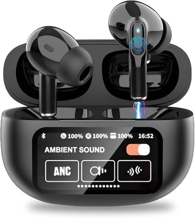 Wireless Bluetooth 5.4 Earbuds with Active Noise Cancelling, Touch Control & Transparency Mode - Premium Black Stereo Headphones for Workout, Travel & Office Use
