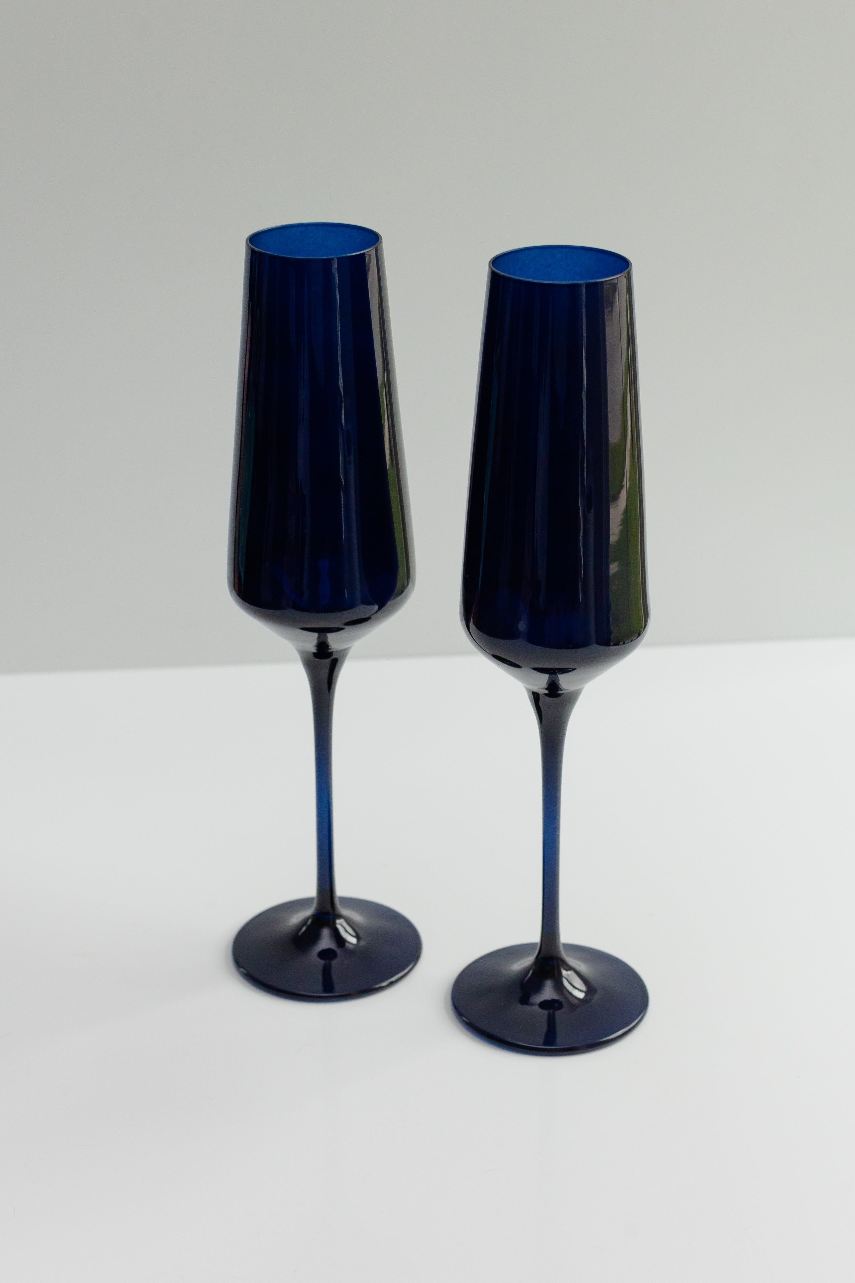 Estelle Colored Champagne Flute Set of 2 - Midnight Blue Glassware for Parties, Weddings & Celebrations | Elegant Stemware for Sparkling Wine & Cocktails