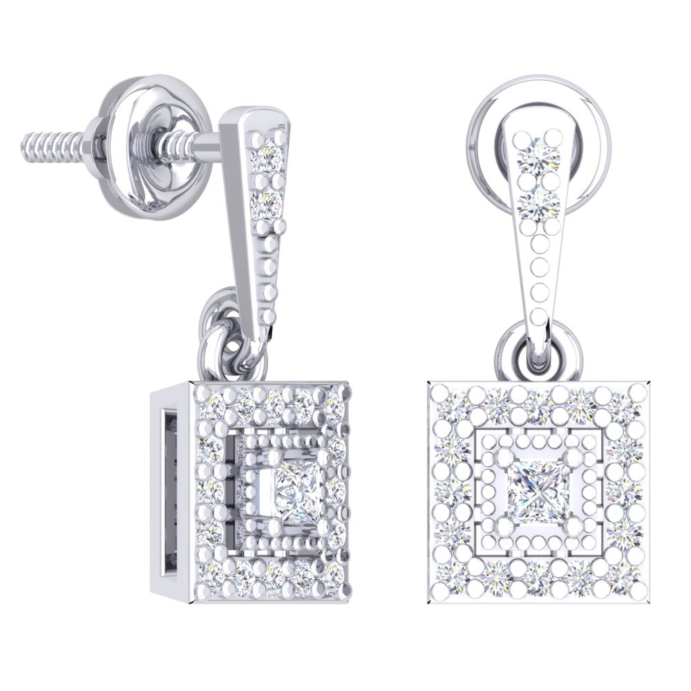 Dazzlingrock 14K White Gold Princess & Round Cut Diamond Dangle Earrings for Women - 0.45 Cttw, Solid Gold Elegant Jewelry for Weddings, Parties & Special Occasions
