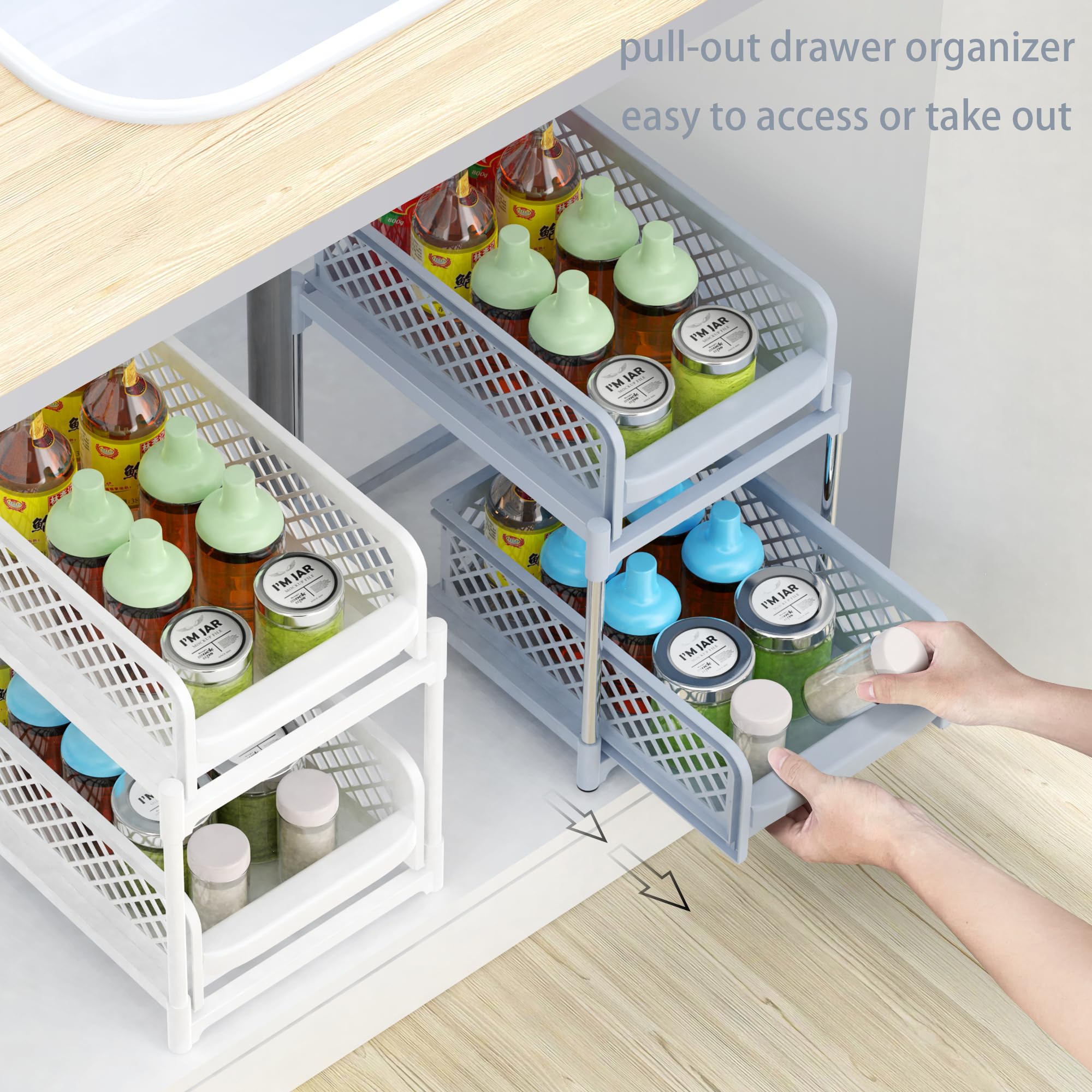 Under Sink Organizer 2-Tier Pull Out Cabinet Storage - Space Saving Bathroom & Kitchen Countertop Organizer (Grey, XL) - Perfect for Small Spaces Under Sink, Bathroom Vanity & Kitchen Cabinets