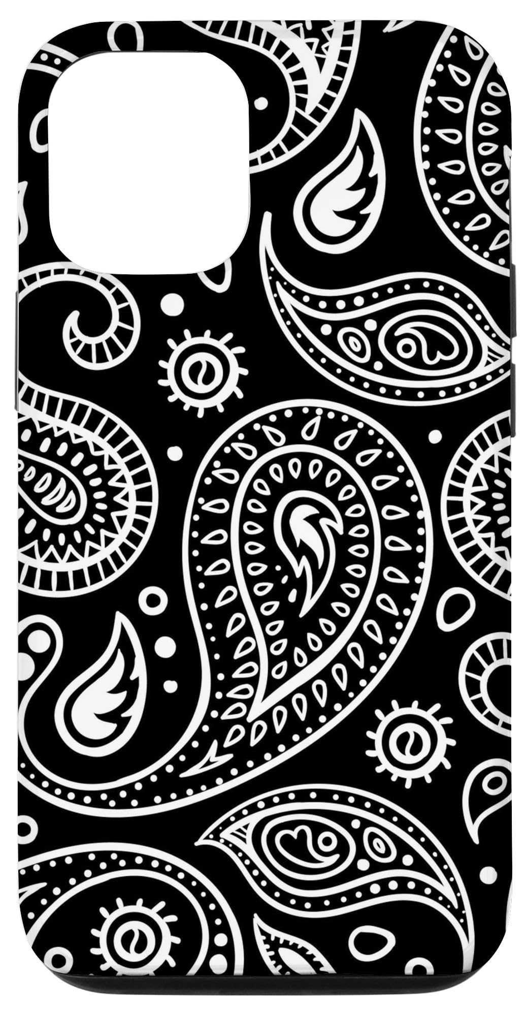 iPhone 12/12 Pro Case - Black with White Paisley Pattern Bandana Design | Slim Protective Cover for Everyday Use, Work & Travel