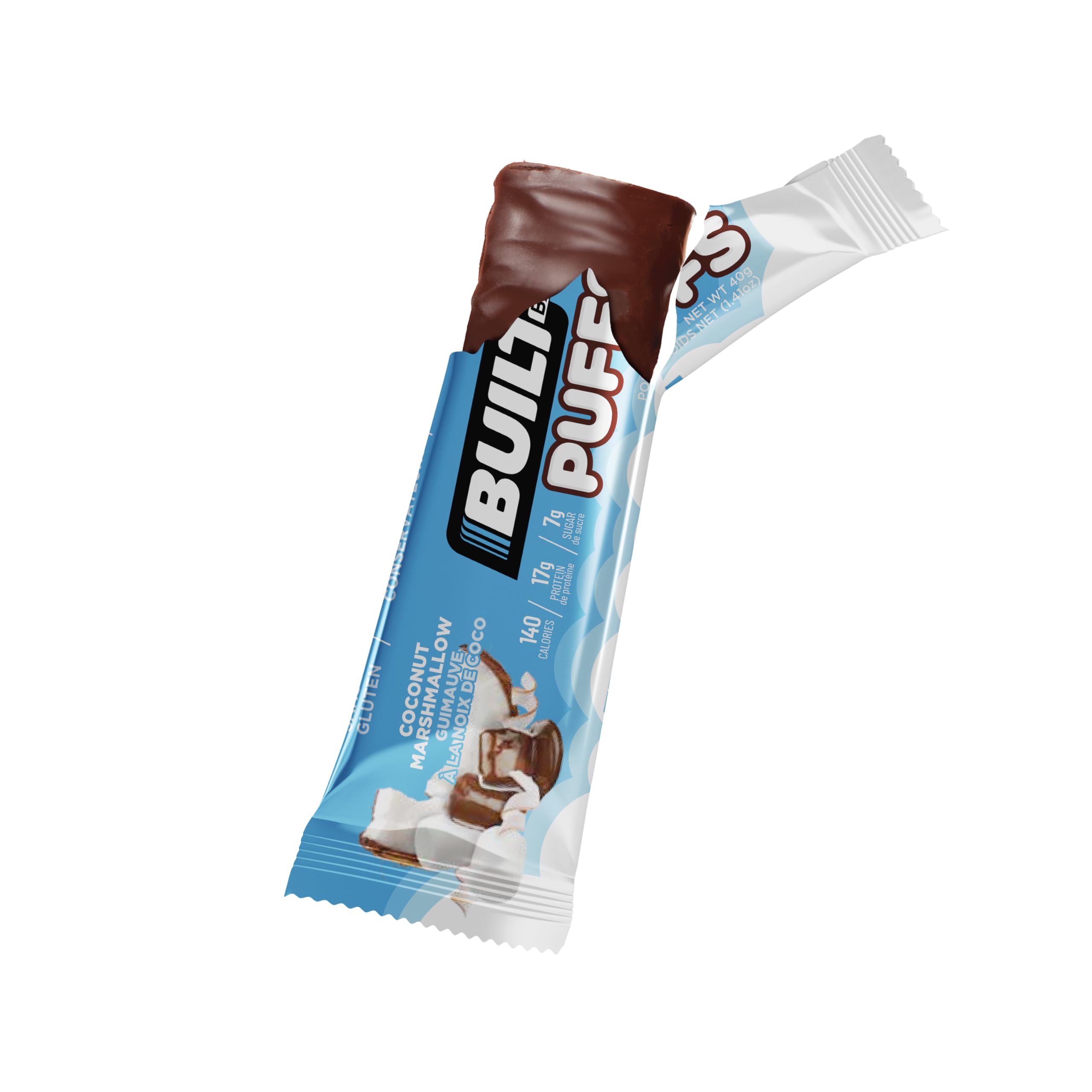 Built Bar 12 Pack High Protein Energy Puffs - Low Carb, Low Calorie, Low Sugar Healthy Snack - Gluten Free Coconut Marshmallow Flavor (12 Count) | Perfect for Workouts, Office Snacking & Keto Diet