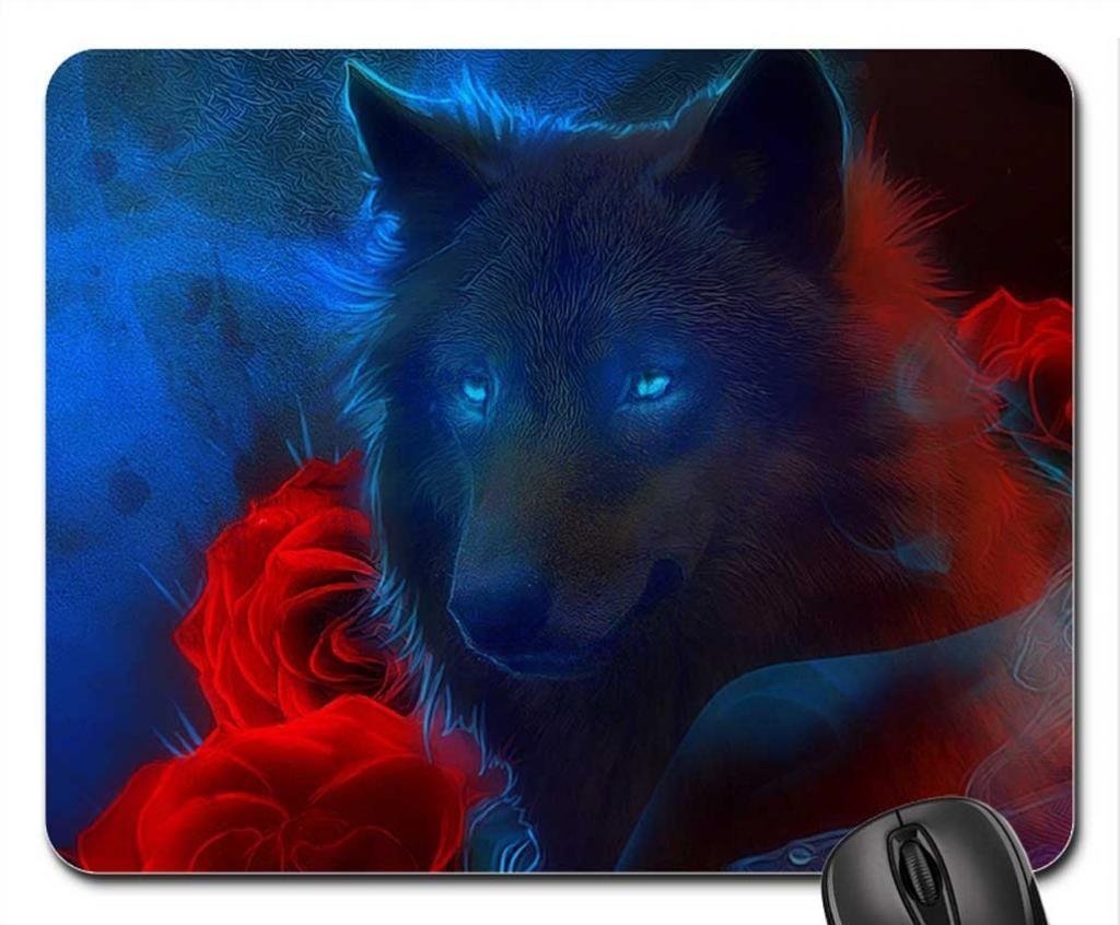 Wolf & Red Roses Gaming Mouse Pad - Non-Slip Rubber Base, Large Extended Mouse Mat for PC, Laptop, Office & Home Use - Perfect for Gamers, Graphic Designers & Workstations