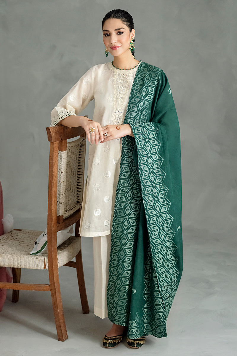 MOON BEAM 3-Piece Cotton Jacquard Suit Set for Women - Elegant Loungewear & Sleepwear for Home Comfort