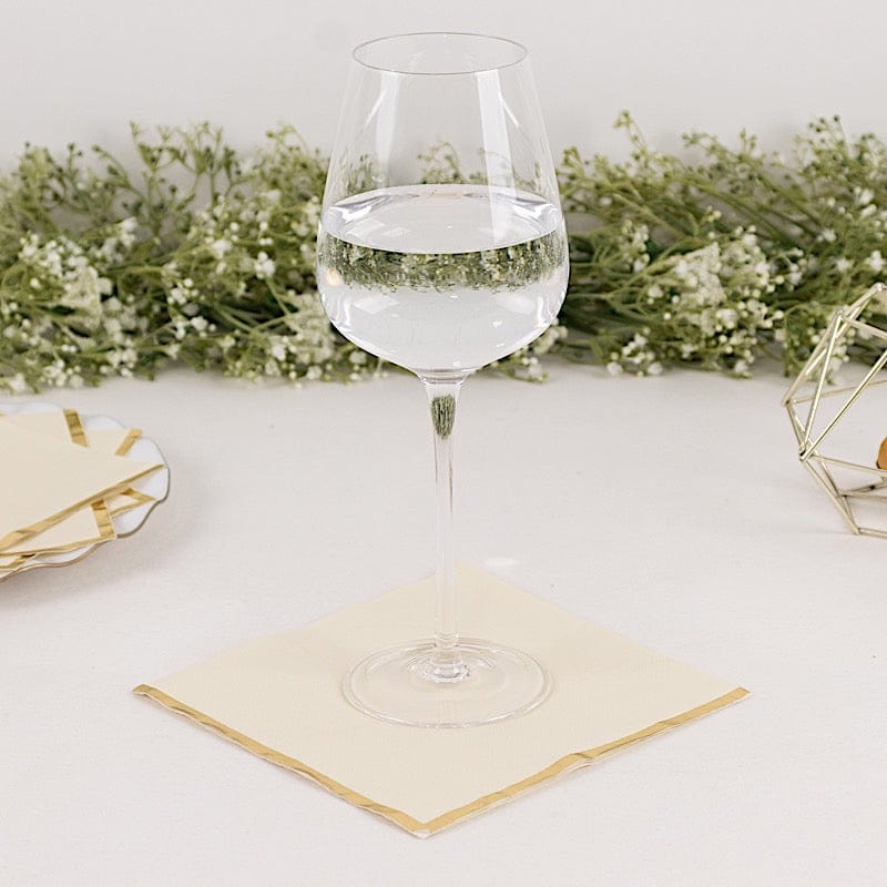 50 Pcs 2-Ply Premium Cocktail Napkins with Elegant Gold Rim - Perfect for Dinner Parties, Weddings & Special Events