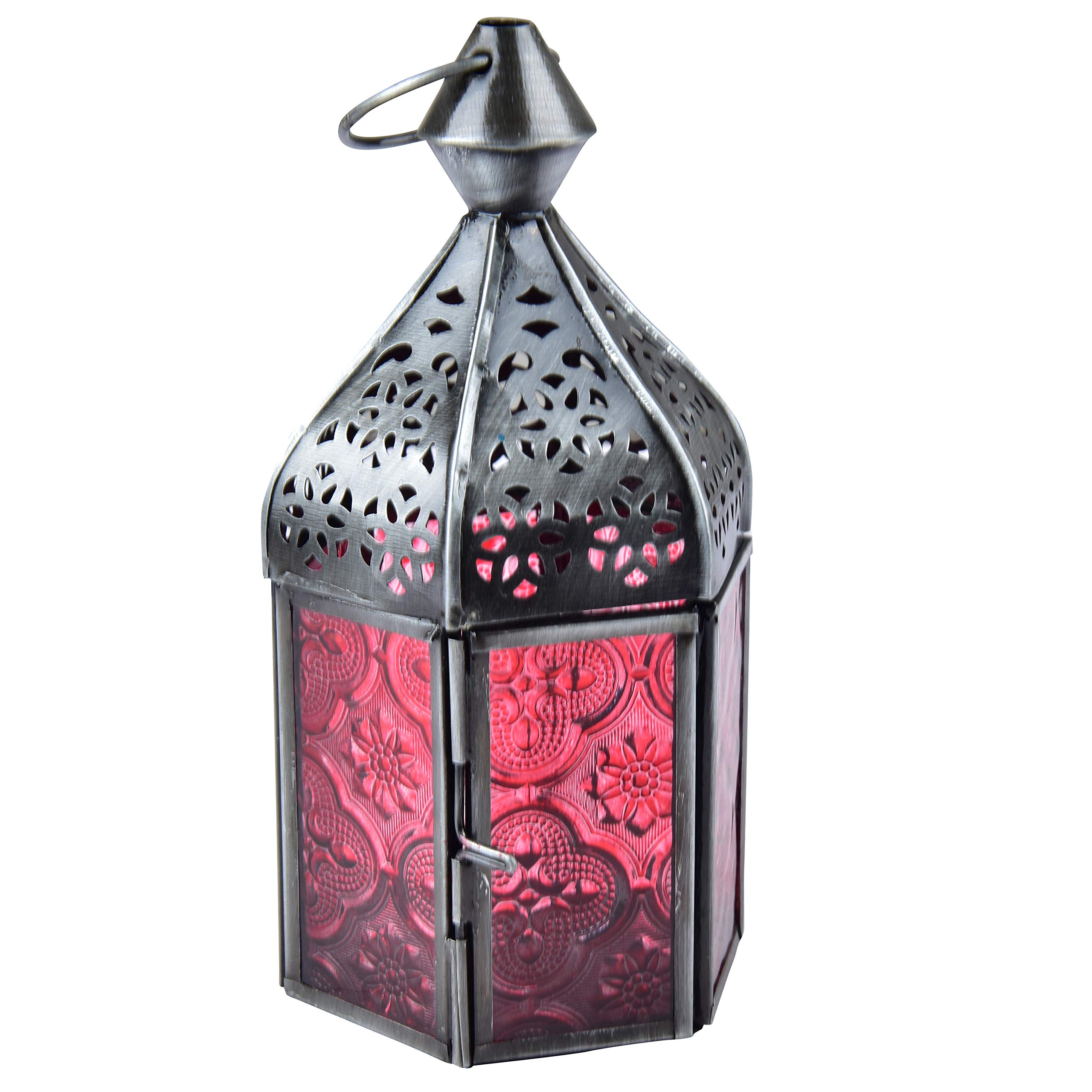 Vintage Metal Candle Lantern - Decorative Hanging & Tabletop Candle Holder for Patio, Garden, Porch - Indoor Outdoor Rustic Home Decor (Red) - Perfect for Wedding, Party, and Cozy Backyard Ambiance