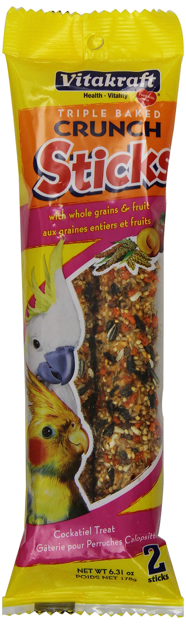 Vitakraft Cockatiel Whole Grains & Fruit Treat Sticks 6.31oz - Healthy Bird Snacks for Parakeets & Small Parrots - Perfect for Training & Bonding with Your Pet Bird