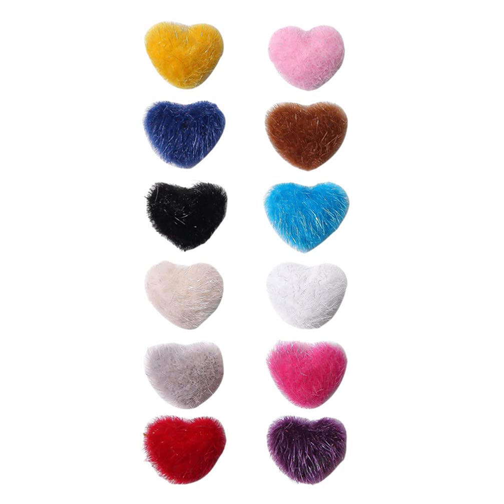 12pcs DIY Nail Art Heart Charms - 3D Nail Plush Accessories for Manicure, Nail Pom Poms & Decorative Heart Charms - Perfect for Nail Art Designs, Girls' DIY Crafts & Party Nail Decorations