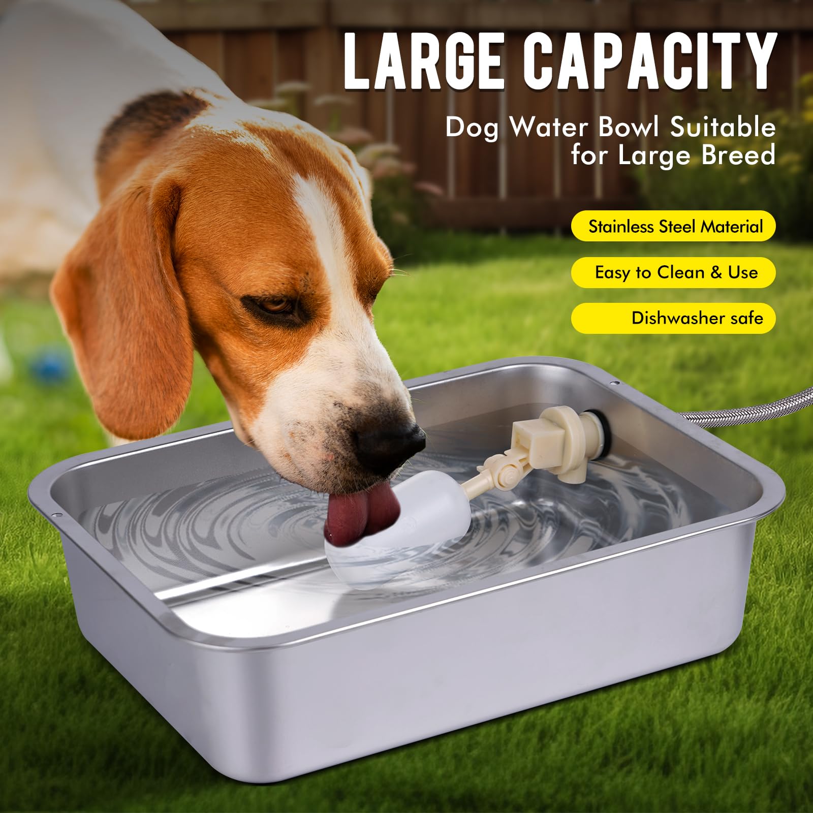 **3 Gallon Automatic Dog Water Bowl Dispenser - Stainless Steel Large Pet Waterer for Big Dogs, Cats, Livestock & Chickens (15.7