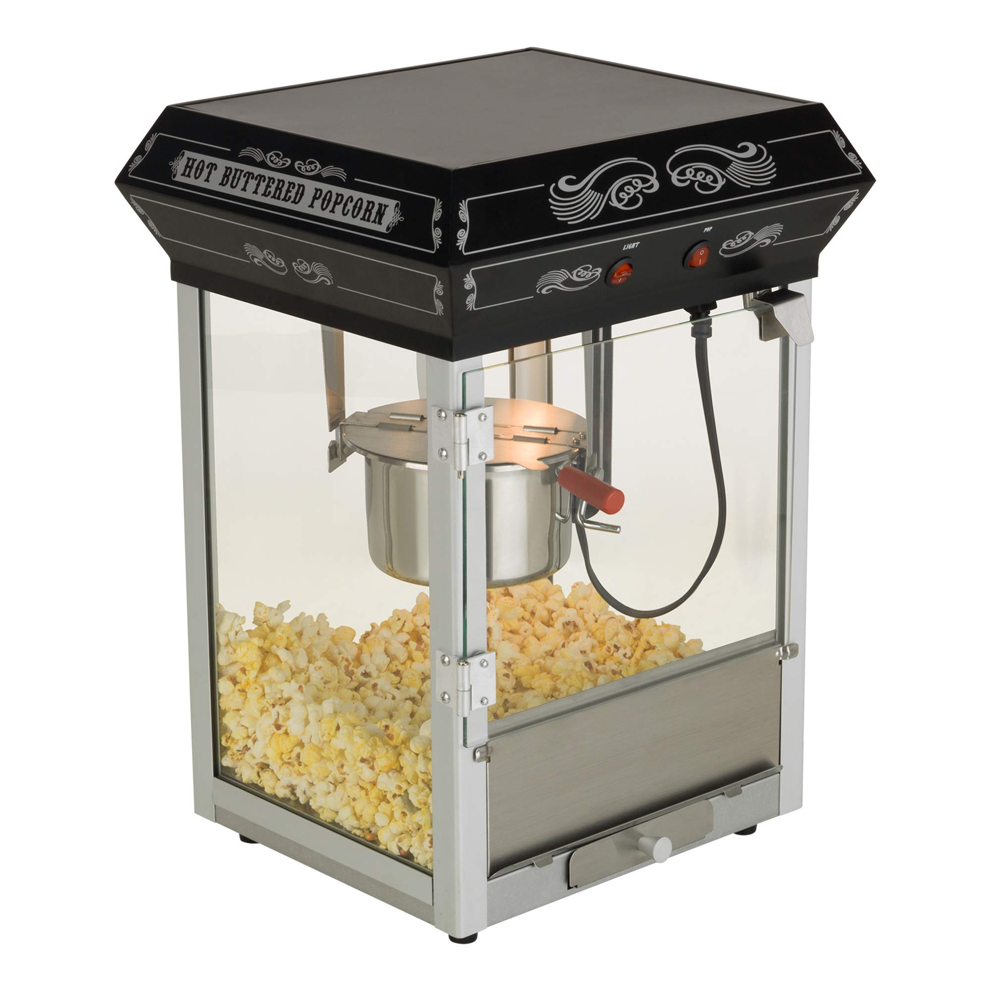 FunTime Carnival Style 4-Ounce Hot Oil Popcorn Machine - Black Commercial Popcorn Maker for Movie Nights, Parties & Events