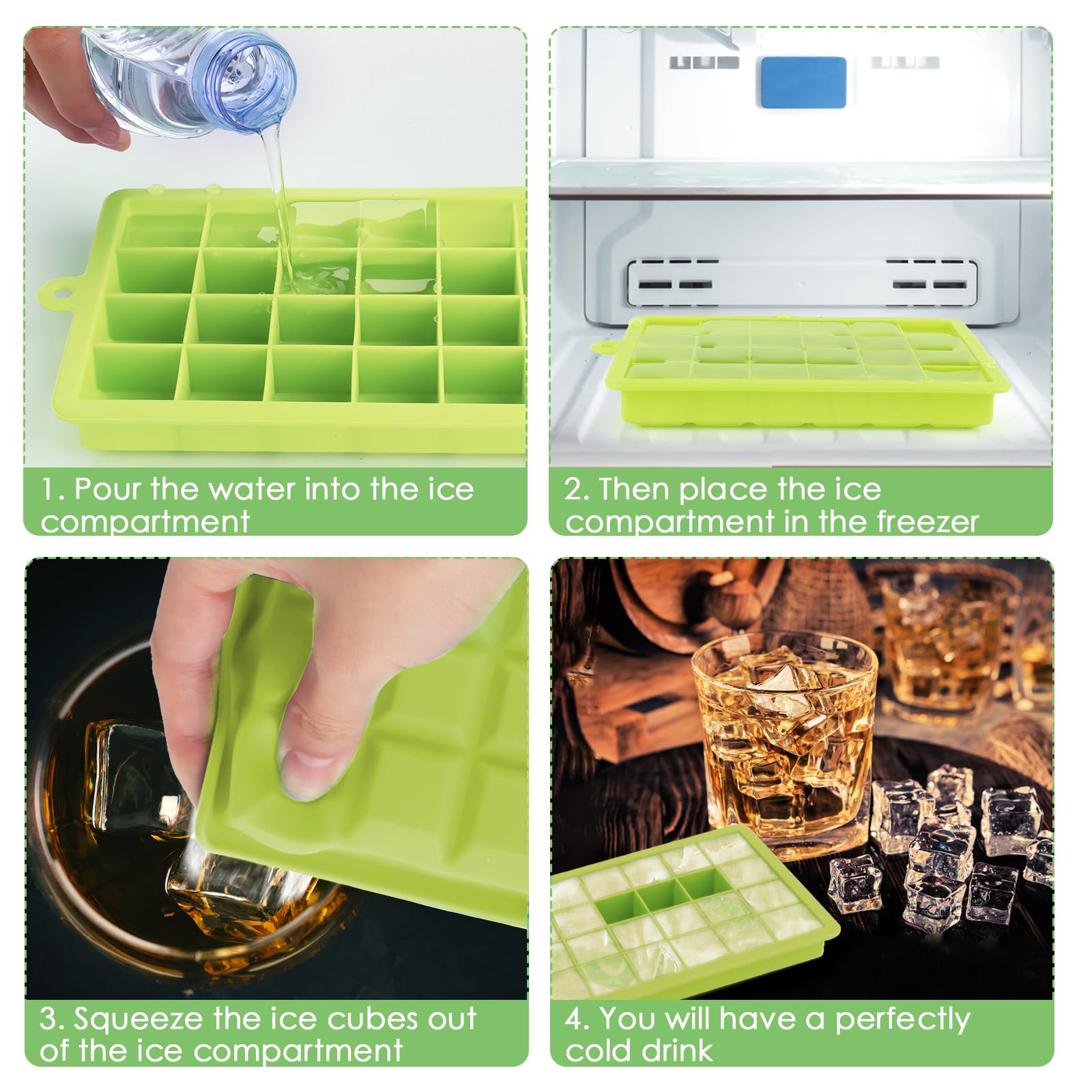 VFANDV Stackable Silicone Ice Cube Trays - 3 Pack, 24 Silicone Ice Molds for Fruit, Wine, Cocktails & Ice Cream - Perfect for Parties, Home Bars & Summer Drinks
