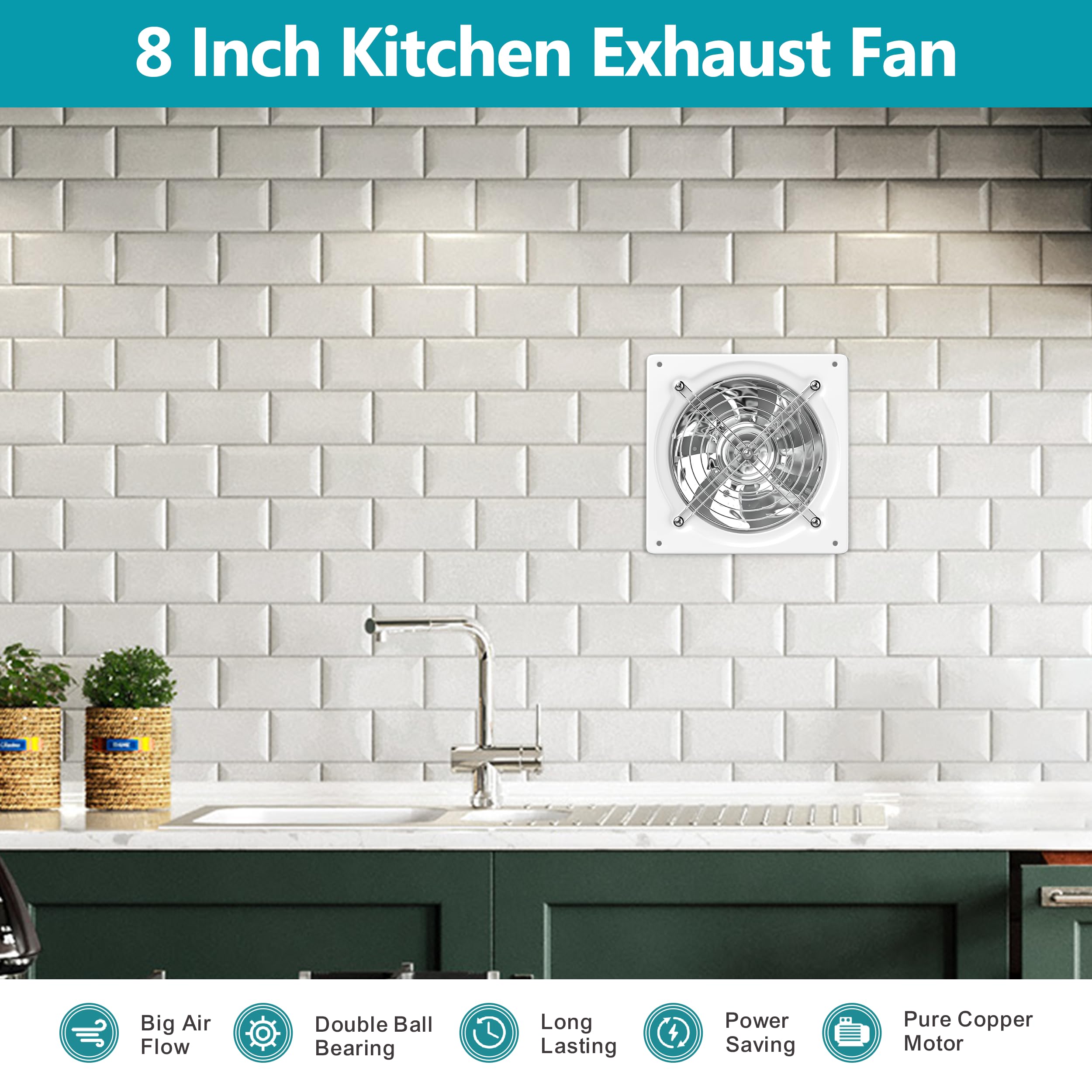 HG Power 8 Inch High CFM Exhaust Fan - 576CFM Ventilation Fan for Kitchen, Bathroom, Attic, Greenhouse, Basement & Shed - Wall/Window Mount with Switch - White | Perfect for Home Ventilation, Odor Removal & Air Circulation