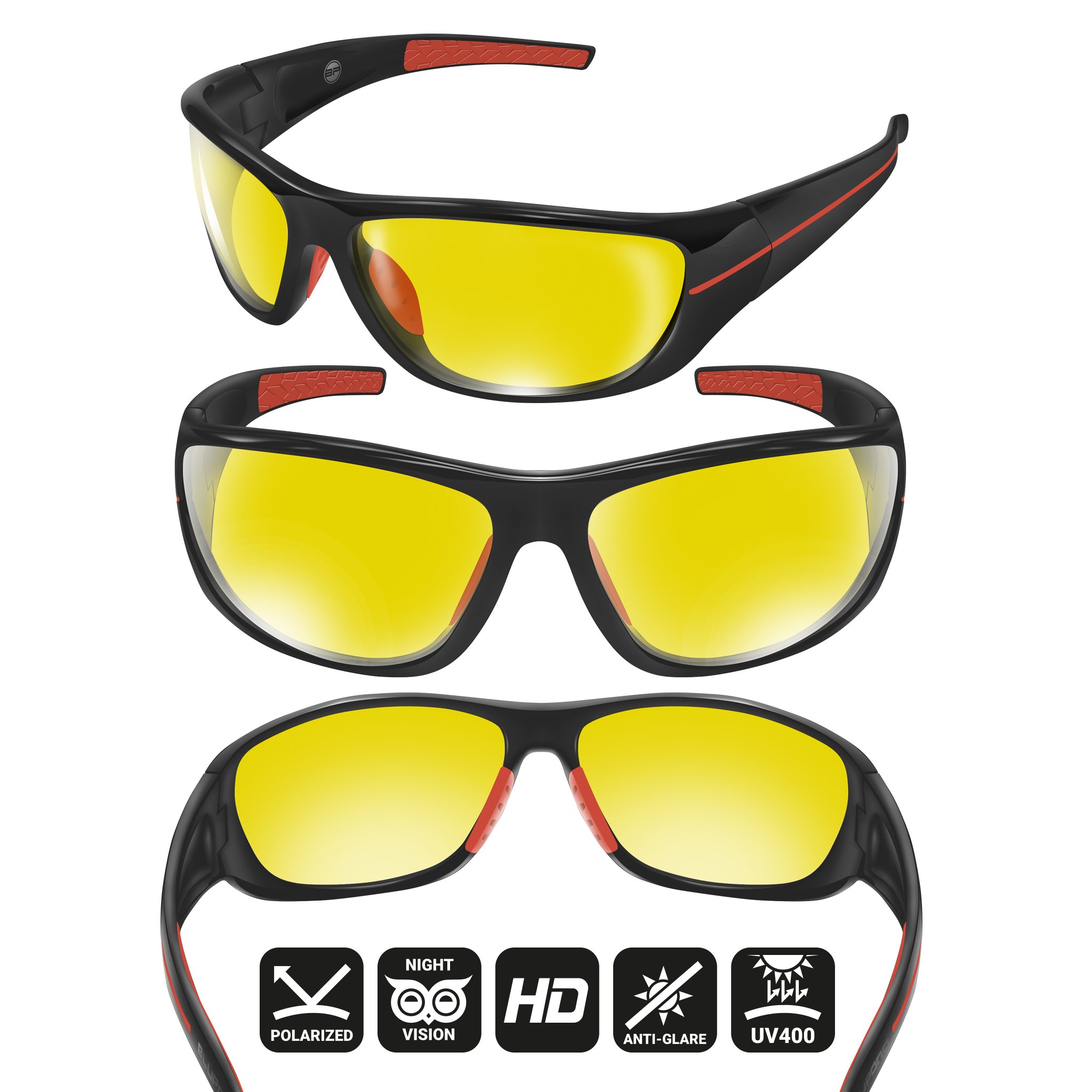 Premium Night Driving Glasses for Men & Women - Anti-Glare HD Yellow Lens for Enhanced Night Vision (Red/Yellow/Amber) - Reduce Eye Strain & Improve Visibility for Safe Night Driving