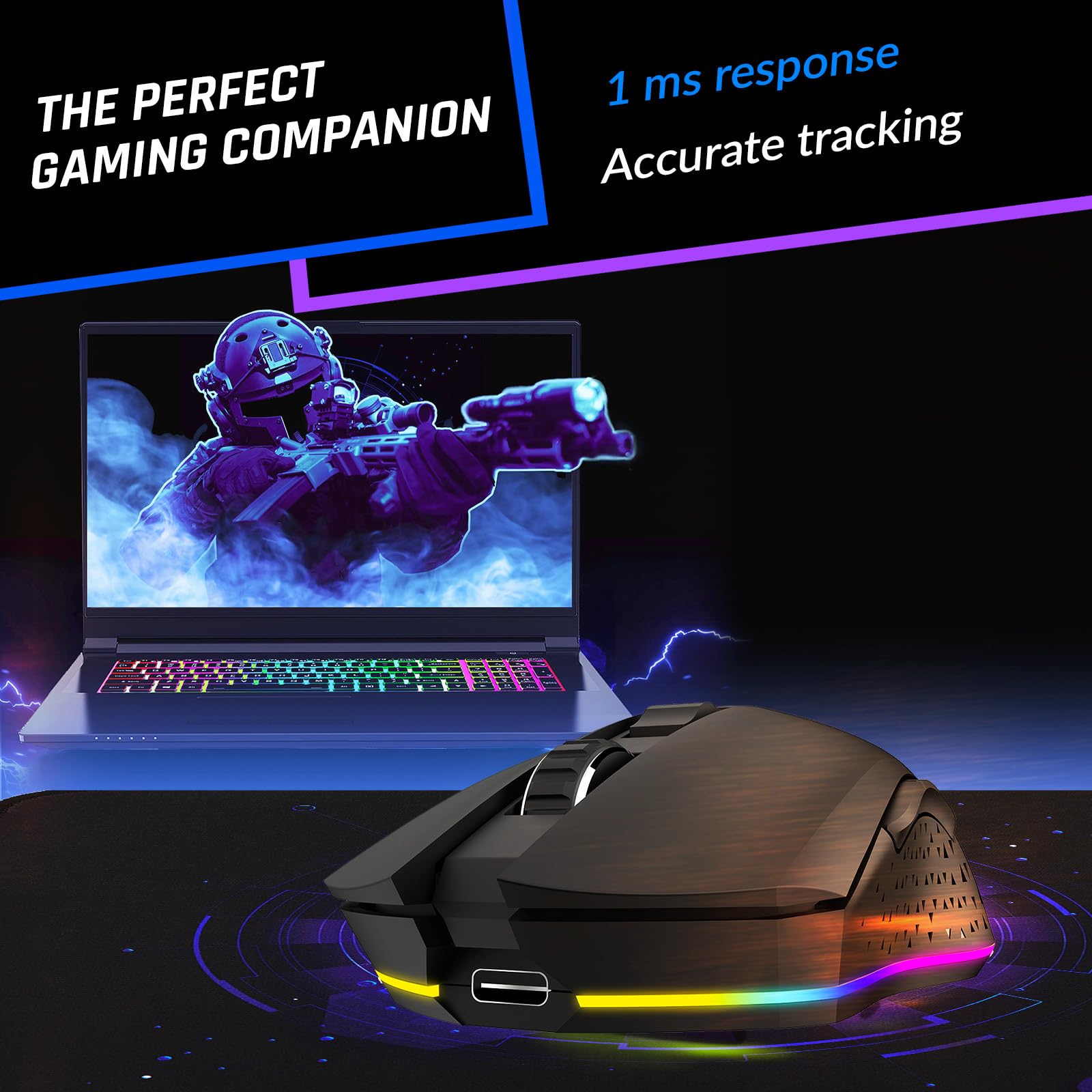 KLIM Blaze Rechargeable Wireless Gaming Mouse with RGB Lighting - 6000 DPI Optical Sensor, 7 Programmable Buttons - Long Battery Life for PC, Mac, PS4 & PS5 - Perfect for FPS, MMO Gaming and Office Work