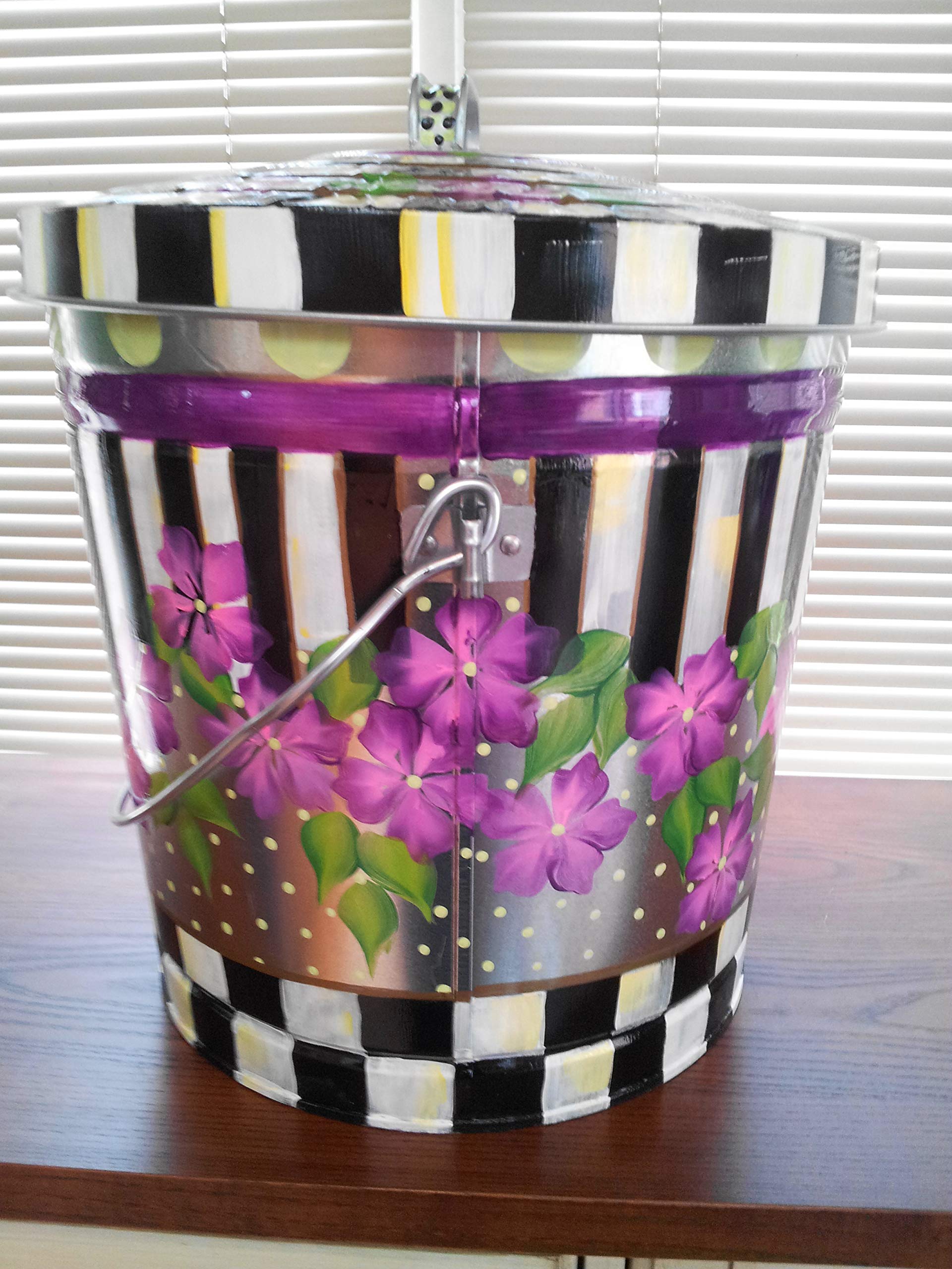 10 Gallon Hand Painted Decorative Trash Can - Elegant Waste Bin for Kitchen, Bathroom & Office - Eco-Friendly Garbage Can with Artistic Designs for Home Decor