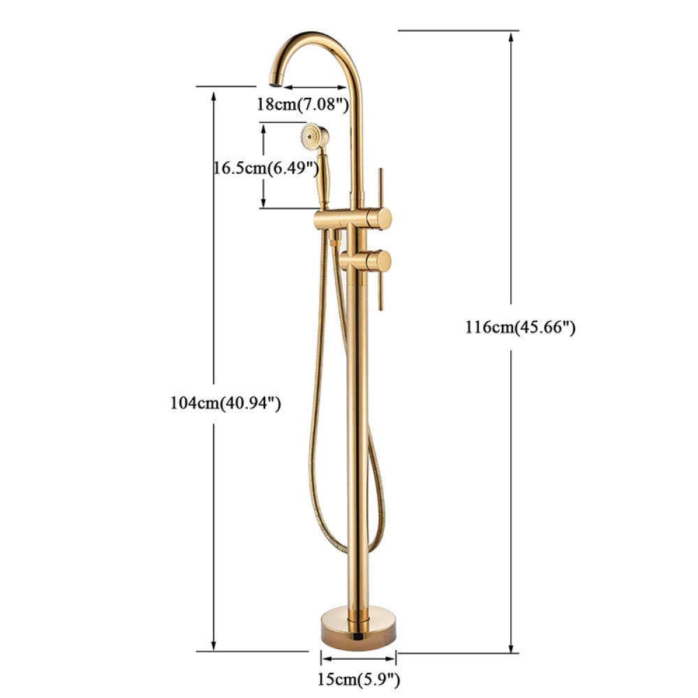 Luxury Gold Floor Mounted Tub Faucet - Single Handle Bathtub Mixer Tap with Hand Shower - Free Standing Bathroom Sink Set for Modern Spa & Shower Experience
