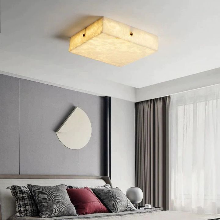 Alabaster Square Flushmount Ceiling Light - Modern Minimalist Fixture for Bedroom, Living Room & Hallway Lighting