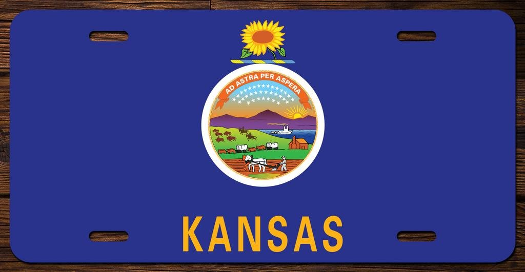 Custom Kansas State Flag UV Printed Vanity Front License Plate - Durable & Vibrant Colors for Cars, Trucks & Motorcycles - Perfect for Personalization & State Pride