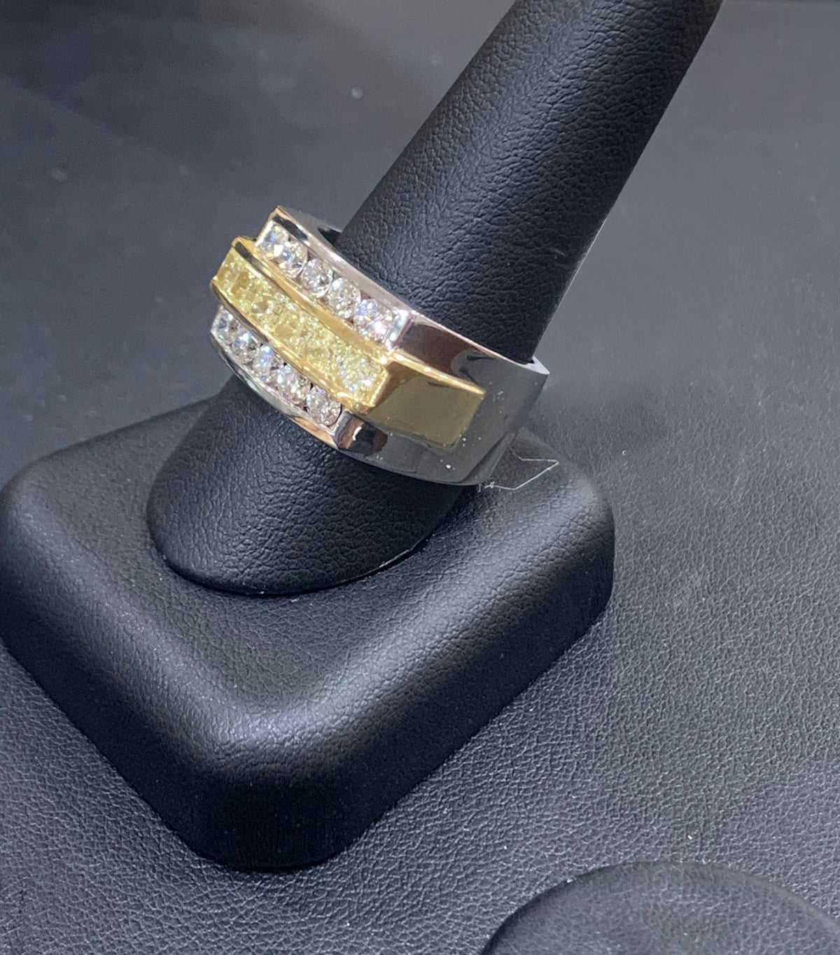 14K Two-Tone Men's Yellow Diamond Ring – Elegant Wedding Band & Anniversary Gift for Him