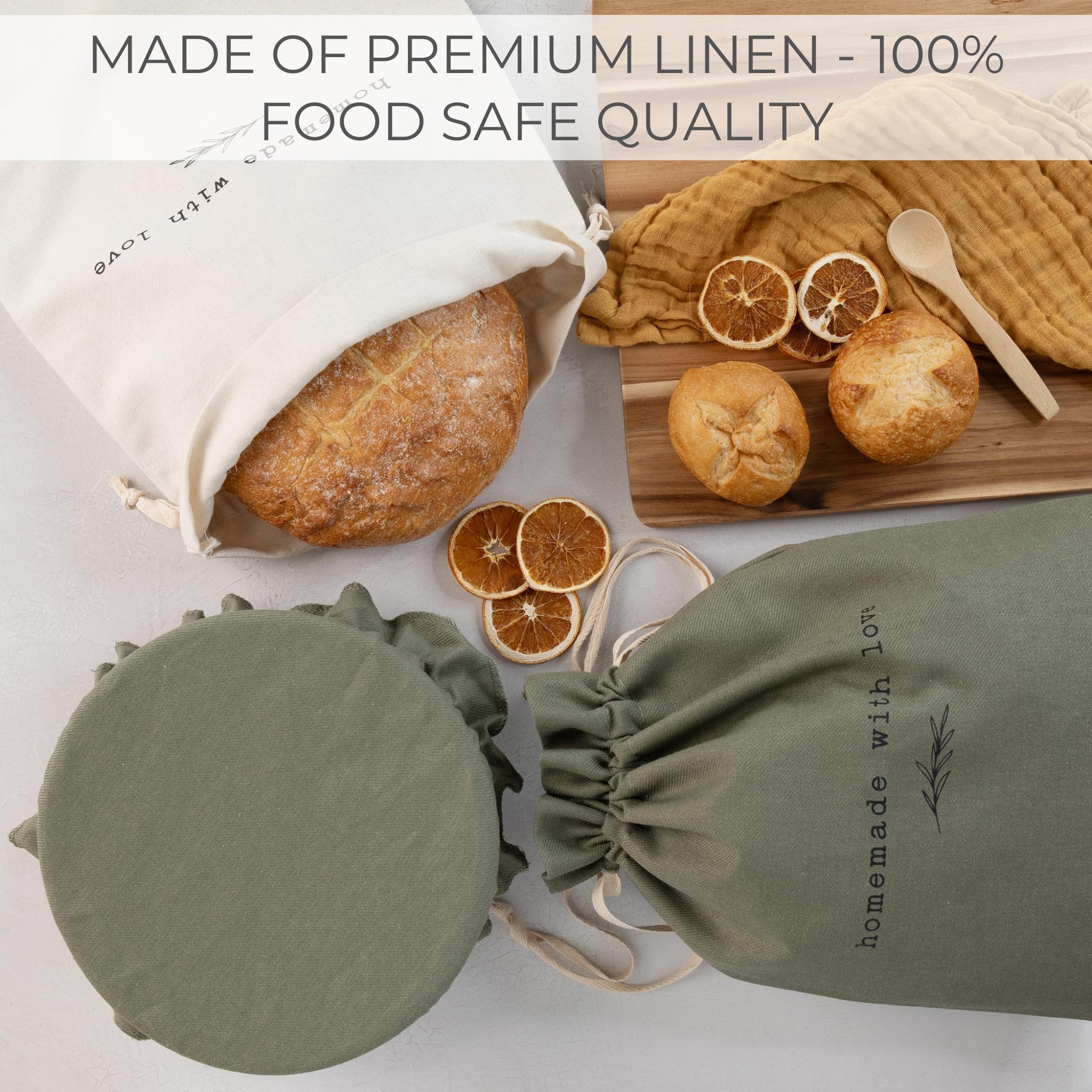 Premium Linen Bread Bag Set with Proofing Cover - Fresh Homemade Sourdough Storage - Reusable & Washable Bread Keeper - Perfect for Artisan Baking, Picnics & Gift Giving