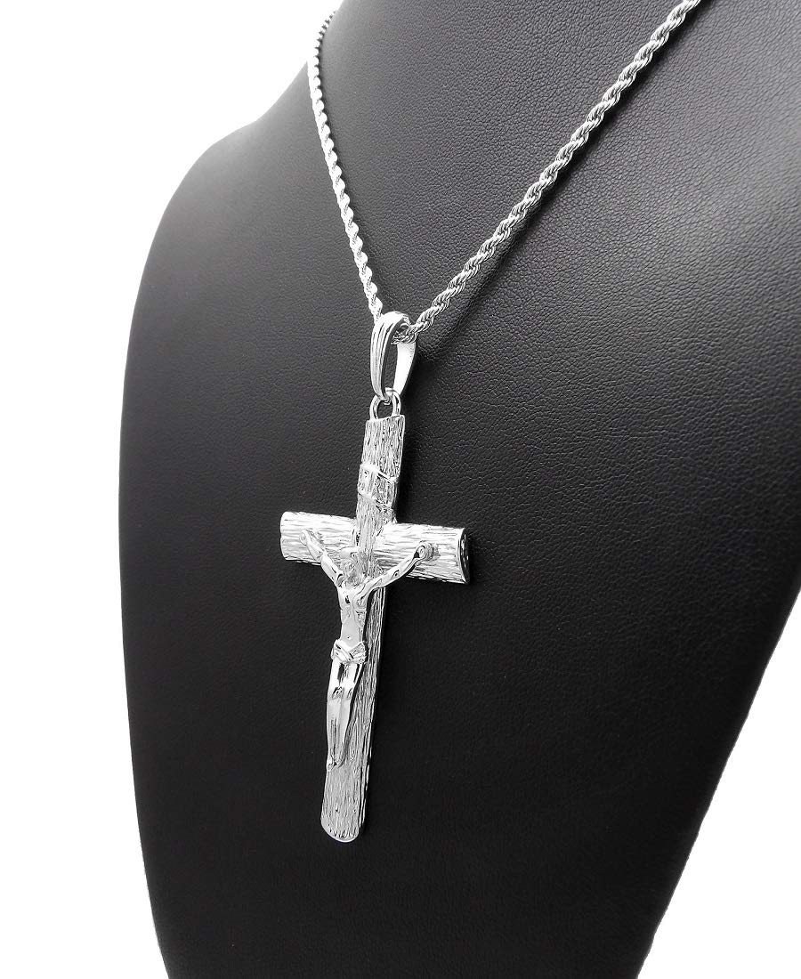 Silver-Tone Crucifix Cross Pendant with Rope Chain Necklace - Religious Jewelry for Men & Women, Perfect for Church, Gifts, and Everyday Wear