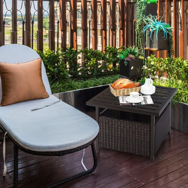Outdoor Bistro Table - Rattan Wicker & Steel Side Deck Dining Table with Umbrella Hole - Perfect for Patio, Garden, and Poolside Dining