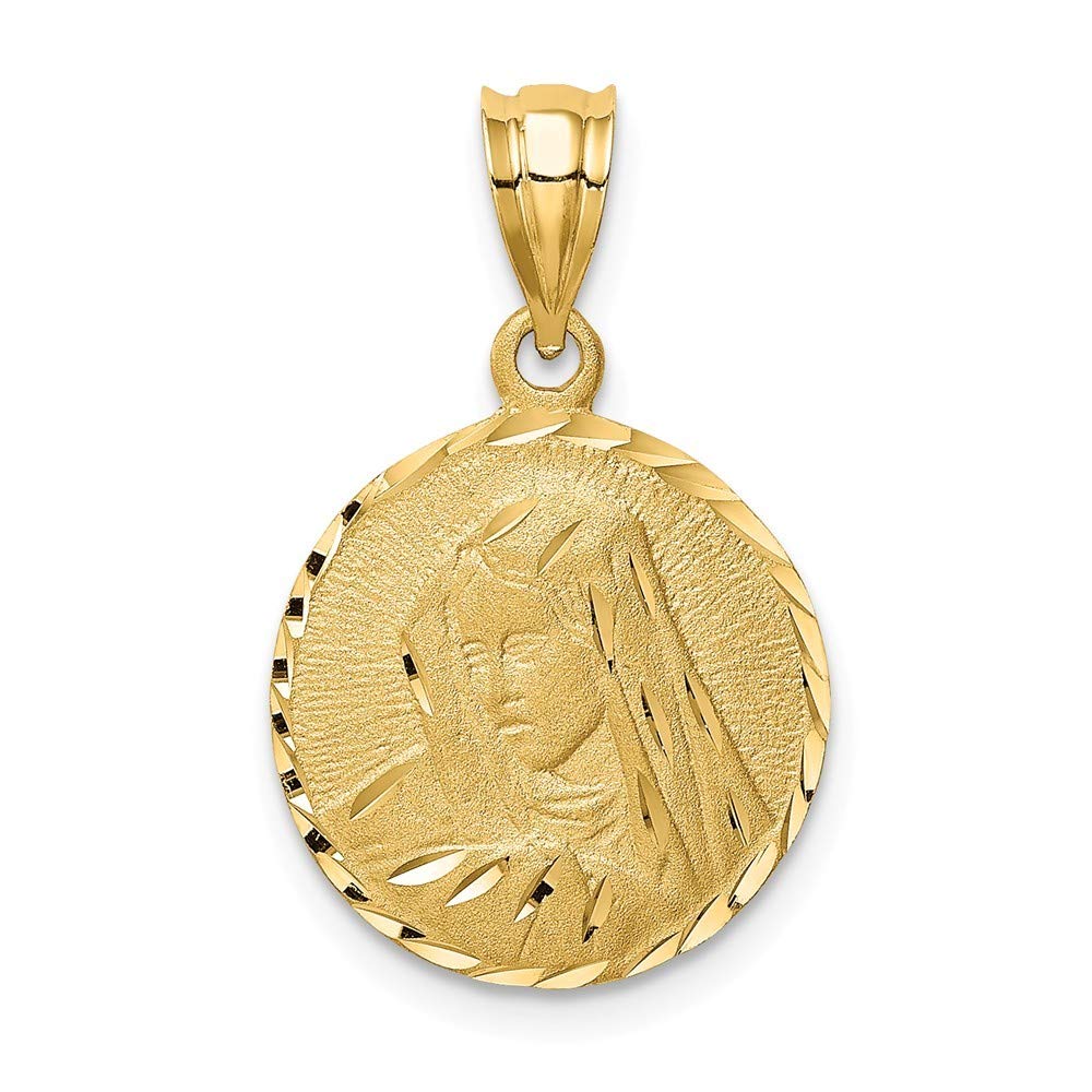 14K Gold Brushed & Sparkle Cut Virgin Mary Pendant Necklace - Elegant Religious Jewelry Gift for Women, Girls, Teens - Perfect for Baptism, First Communion, Confirmation & Daily Wear