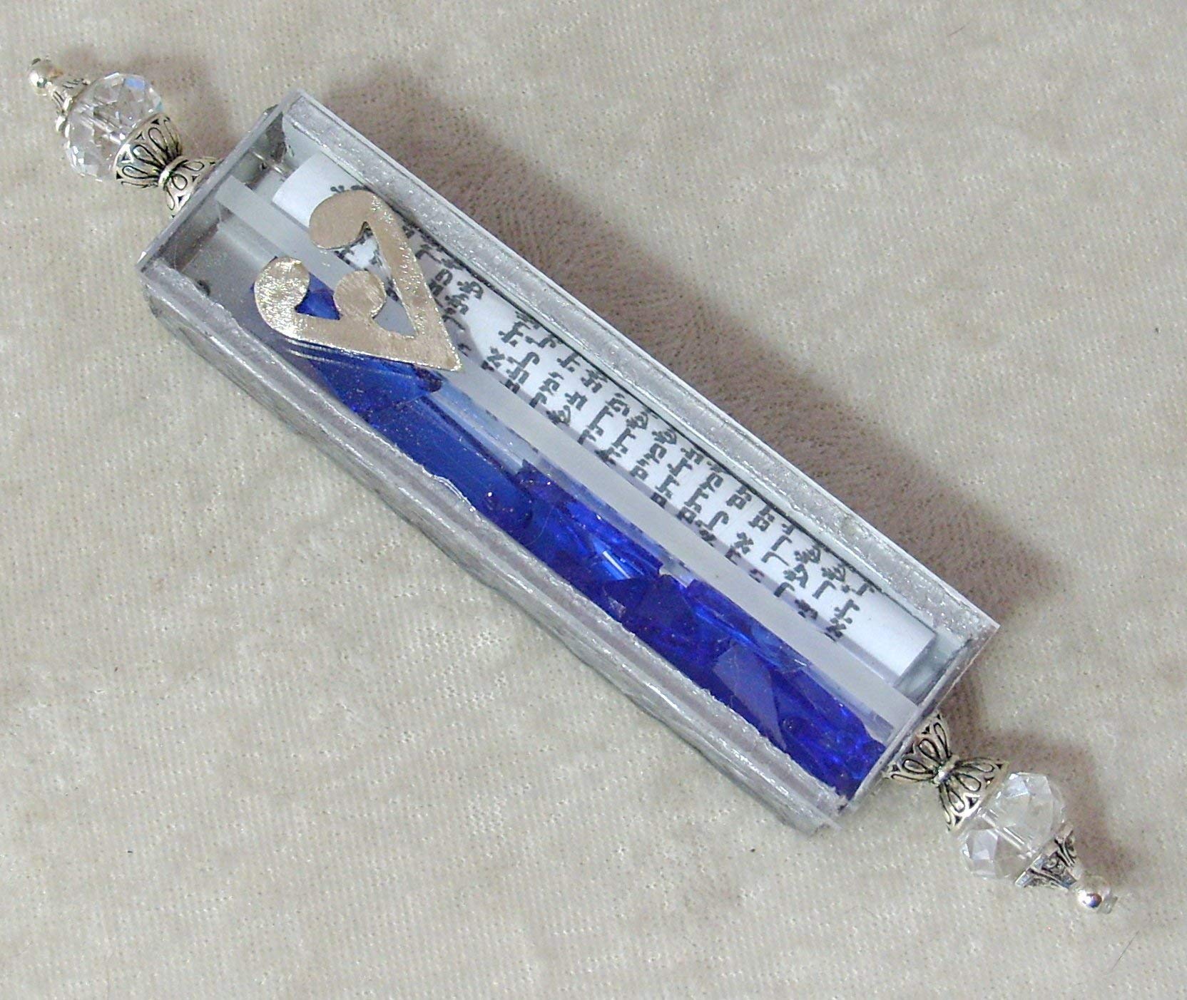Jewish Wedding Glass Breaking Kit - Elegant Wine Glass, Velvet Pouch & Mezuzah Case Set - Perfect for Jewish Ceremonies, Weddings & Bar Mitzvahs - Capri Blue