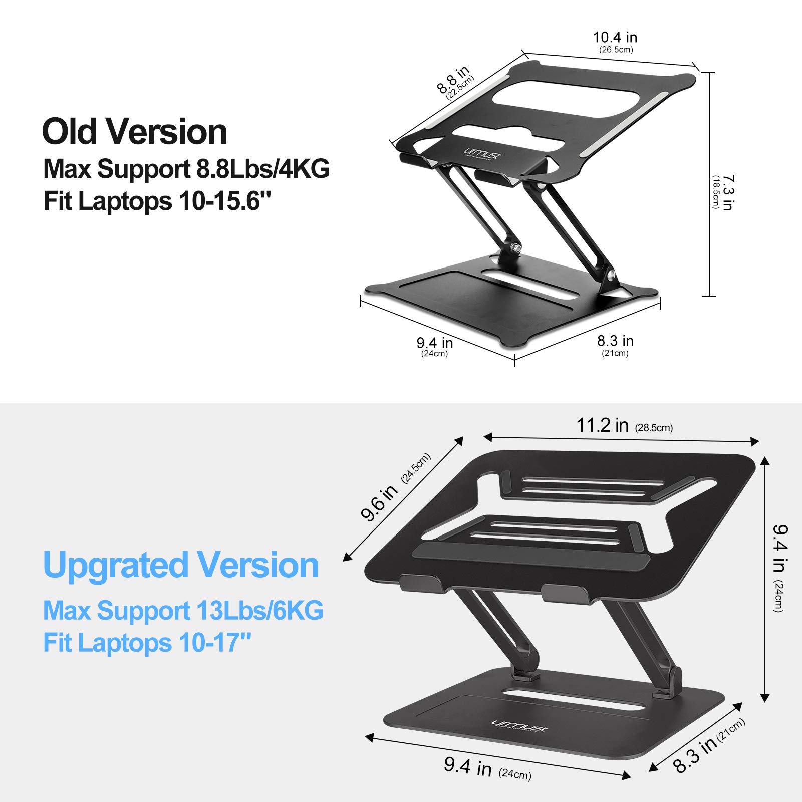 Urmust Adjustable Aluminum Laptop Stand for Desk - Ergonomic Computer Riser Holder for MacBook Air/Pro, Ultrabooks & All 11-17 Inch Laptops (Black) | Perfect for Home Office, Gaming & Workspace Setup