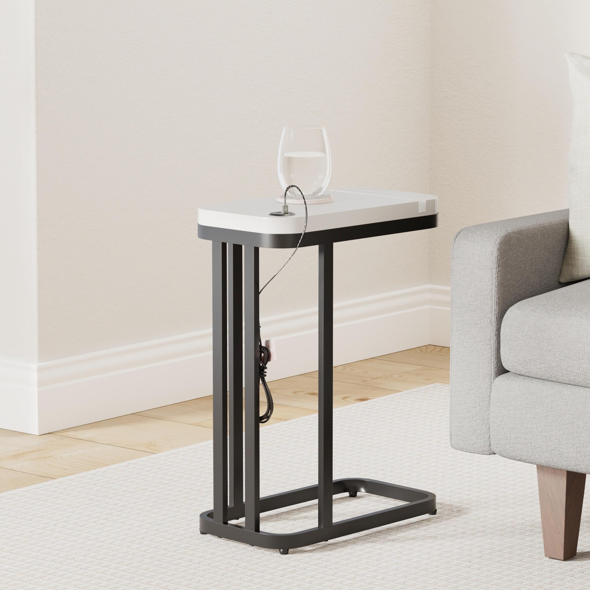 SeeTable - Multi-Purpose Side Table with Device Stand | 2 UL Certified USB Charging Ports & Cord Management | 18