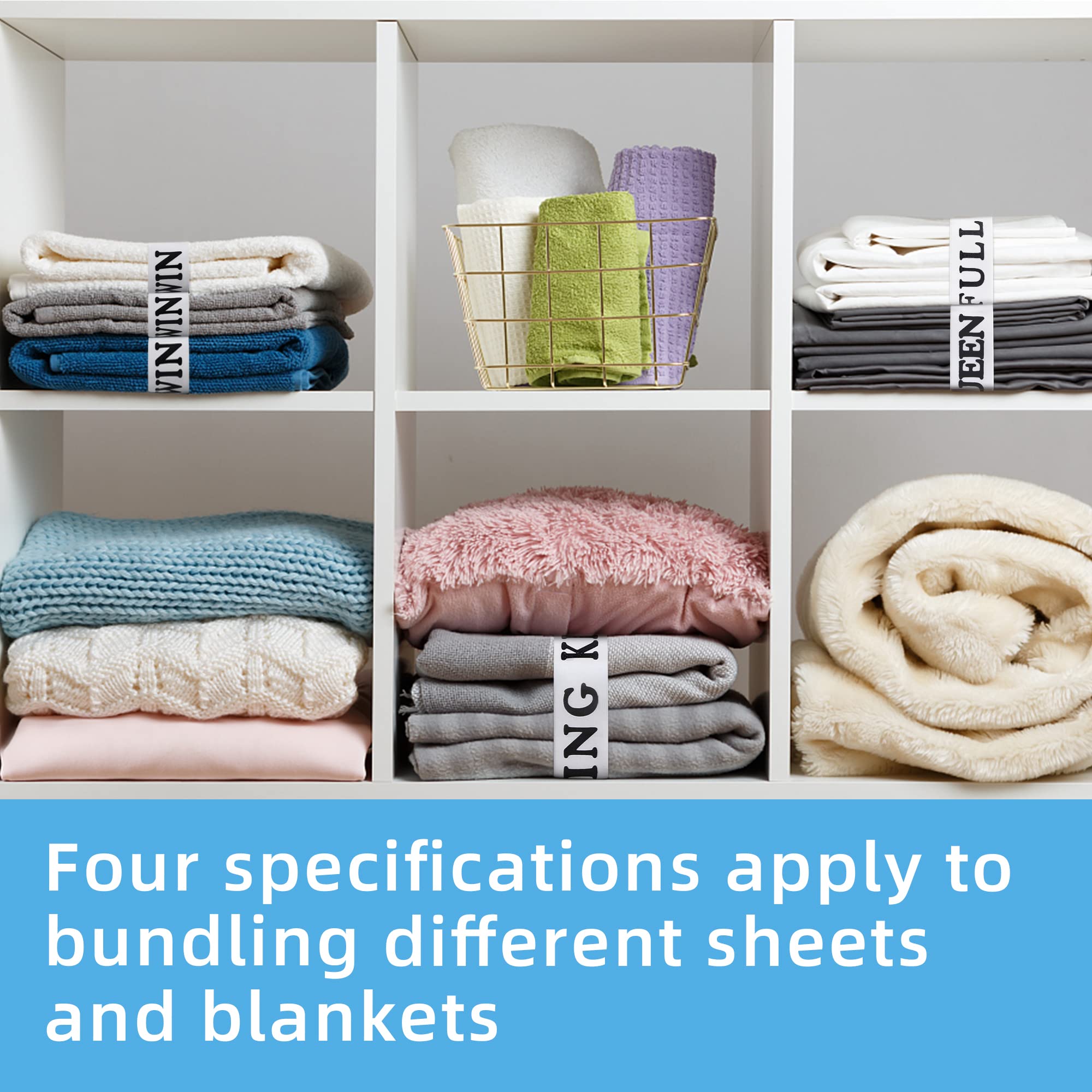 8-Piece Elastic Bed Sheet Organizer Bands - Queen Size Sheet Keepers for Closet & Storage - Foldable Bedding Bands for Bedsheet, Pillowcase & Duvet - Perfect for Home Organization & Space Saving