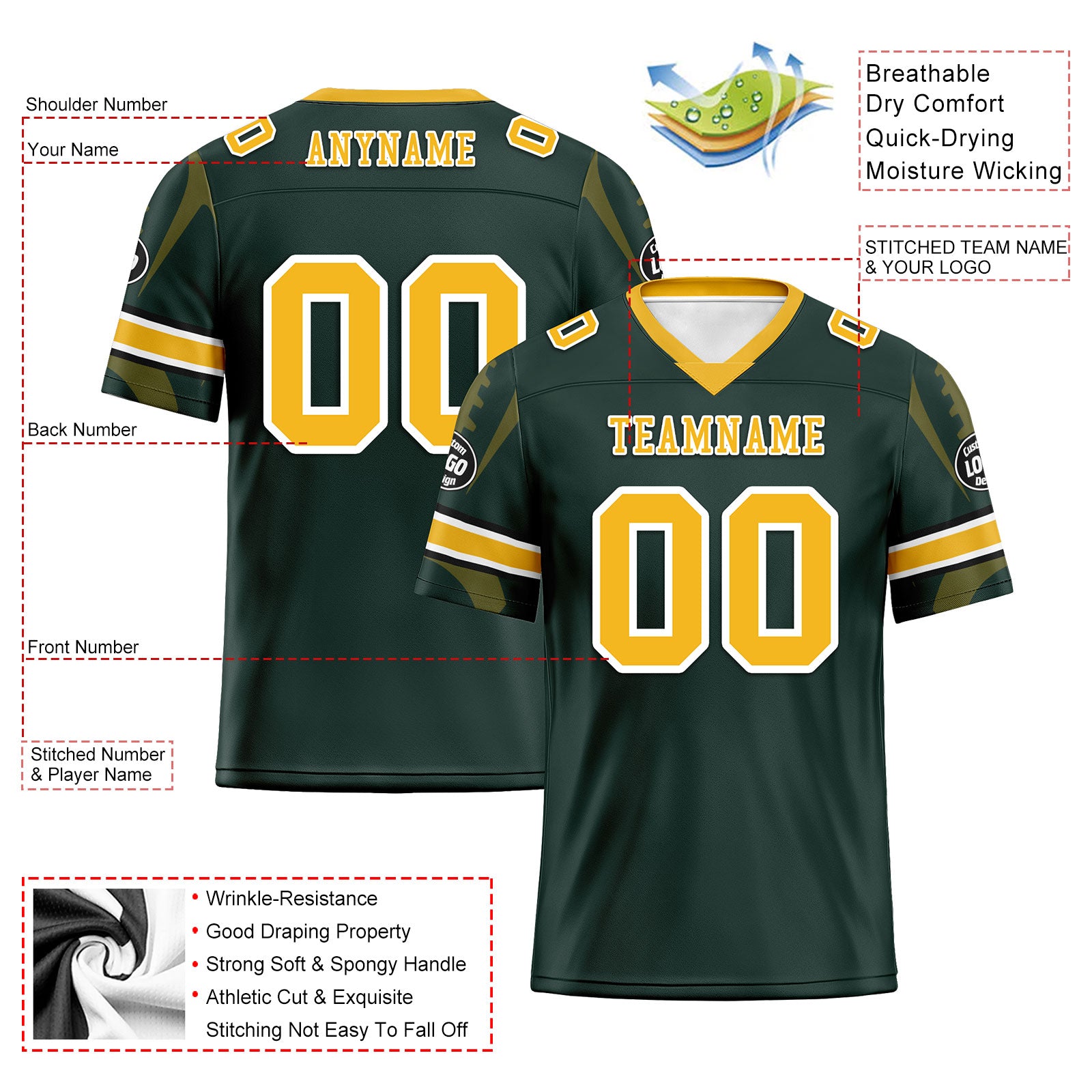 Custom Green Bay Packers Football Jersey & Sports Shoes Combo - Personalized NFL Fan Gear for Men & Women - Perfect for Game Day, Tailgating & Football Enthusiasts