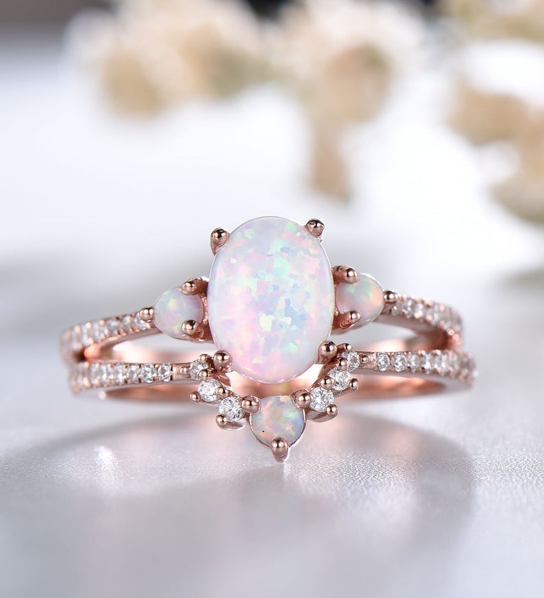 Stunning Women's White Fire Opal Engagement Ring Set with Three Stones - Perfect for Proposals, Anniversaries & Special Occasions