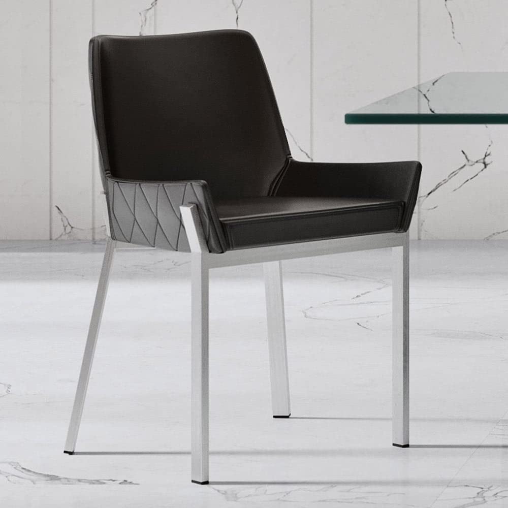 Premium Zuri Furniture Sydney Black Leatherette Dining Chair with Brushed Stainless Steel Legs - Modern Kitchen & Dining Room Seating for Home & Restaurant Use