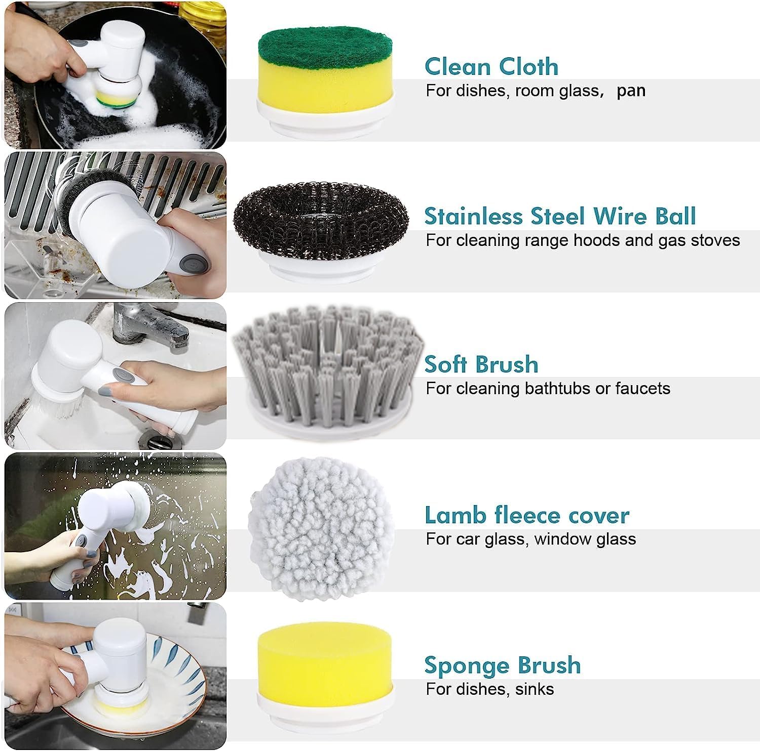 Electric Spin Scrubber with 6 Brush Heads - Powerful Cordless Cleaning Tool for Shower, Bathtub, Tile, Floor, Sink & Kitchen | Perfect for Bathroom Deep Cleaning, Window Washing & Household Surfaces