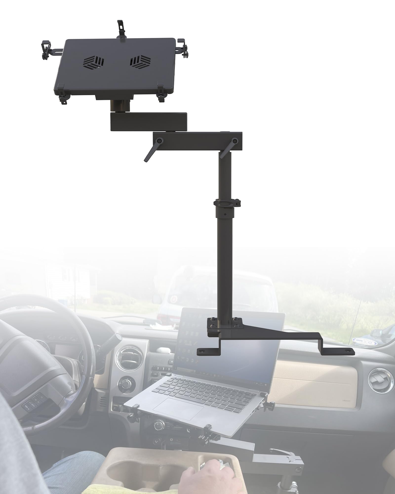 Heavy Duty Truck Laptop Mount for Ford F150 F250 F350 F550 - Adjustable Car Computer Stand Holds 17