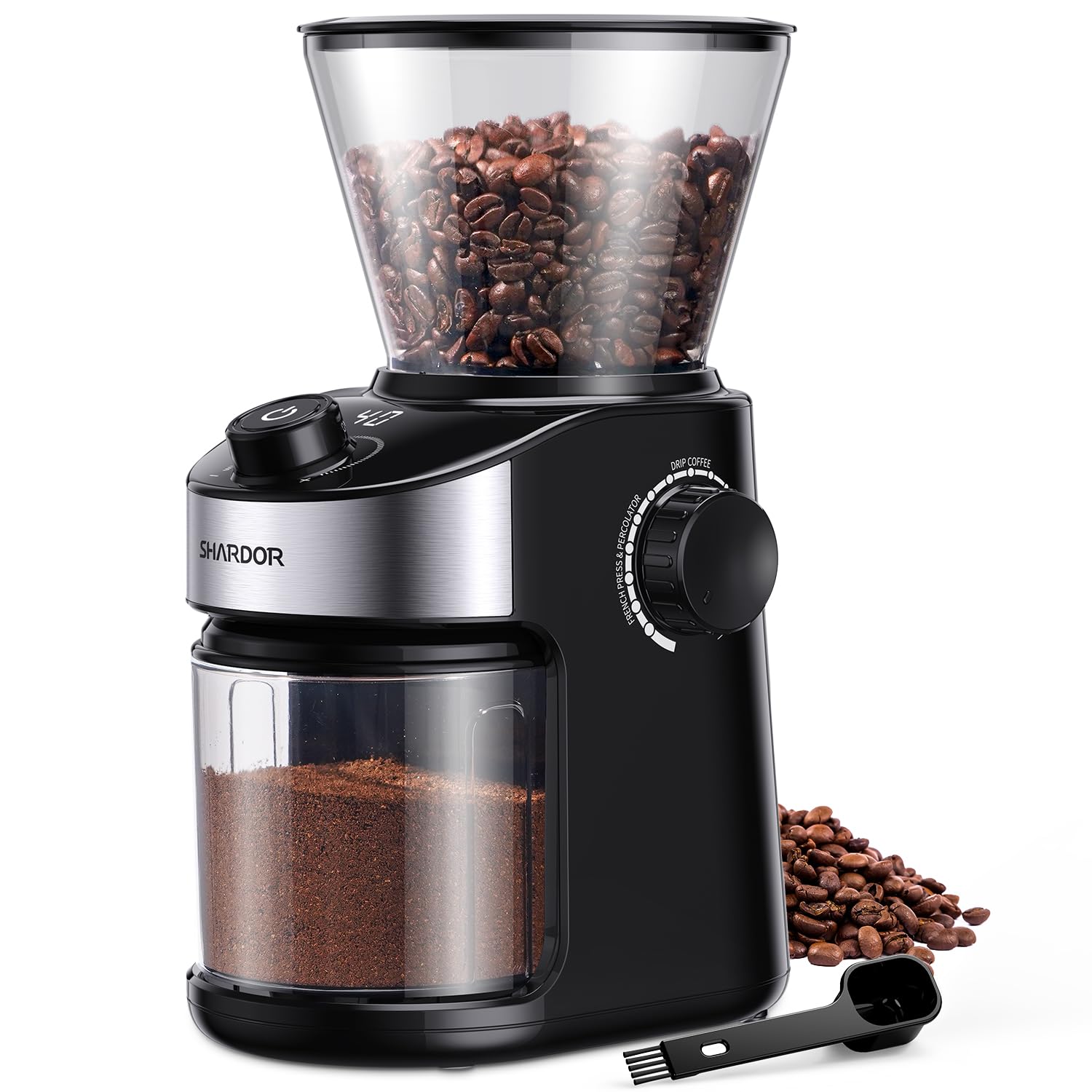 SHARDOR Electric Coffee Grinder with 32 Precise Grind Settings & 40-Second Adjustable Timer - Stainless Steel Burr Mill for Espresso, French Press, and Drip Coffee - Easy Clean with Chamber Button - Perfect for Home Baristas & Coffee Enthusiasts