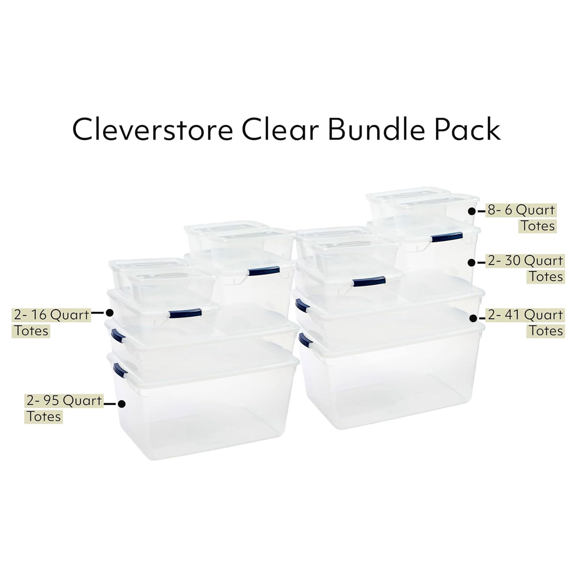 Rubbermaid Cleverstore Clear 16-Pack Stackable Plastic Storage Bins with Latching Lids - BPA-Free, Made in USA - Perfect for Dorm Room Organization, Closet Storage & Home Decluttering