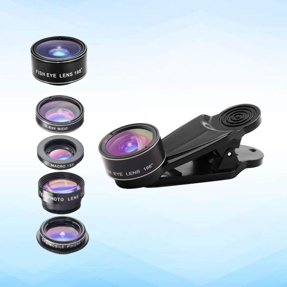 5-in-1 Mobile Phone Camera Lens Kit - HD Wide Angle, Macro, Fisheye, Telephoto & CPL Lenses for iPhone & Android Smartphones - Perfect for Travel, Vlogging & Photography Enthusiasts